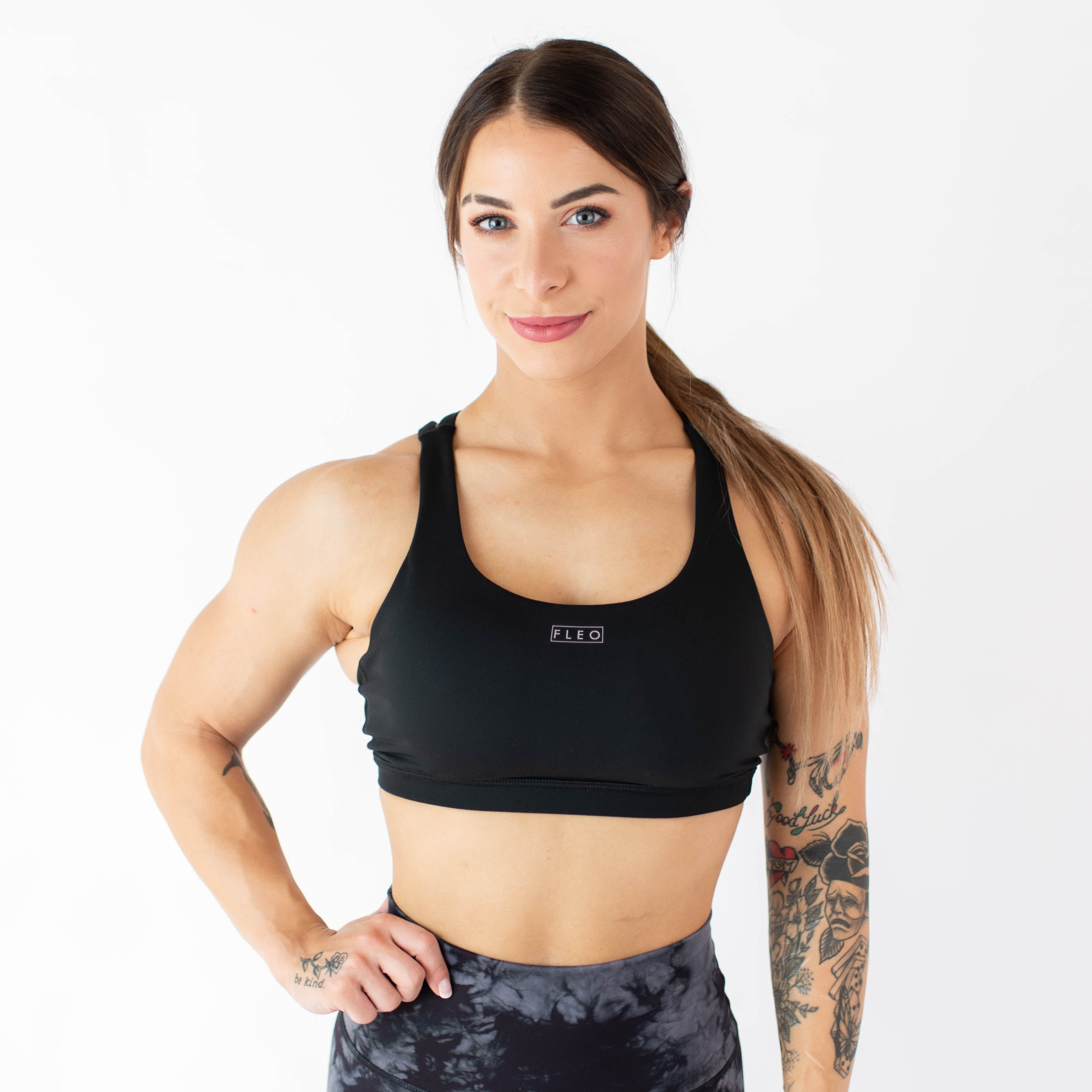 Black High Support Scoop Neck Sports Bra - Isla