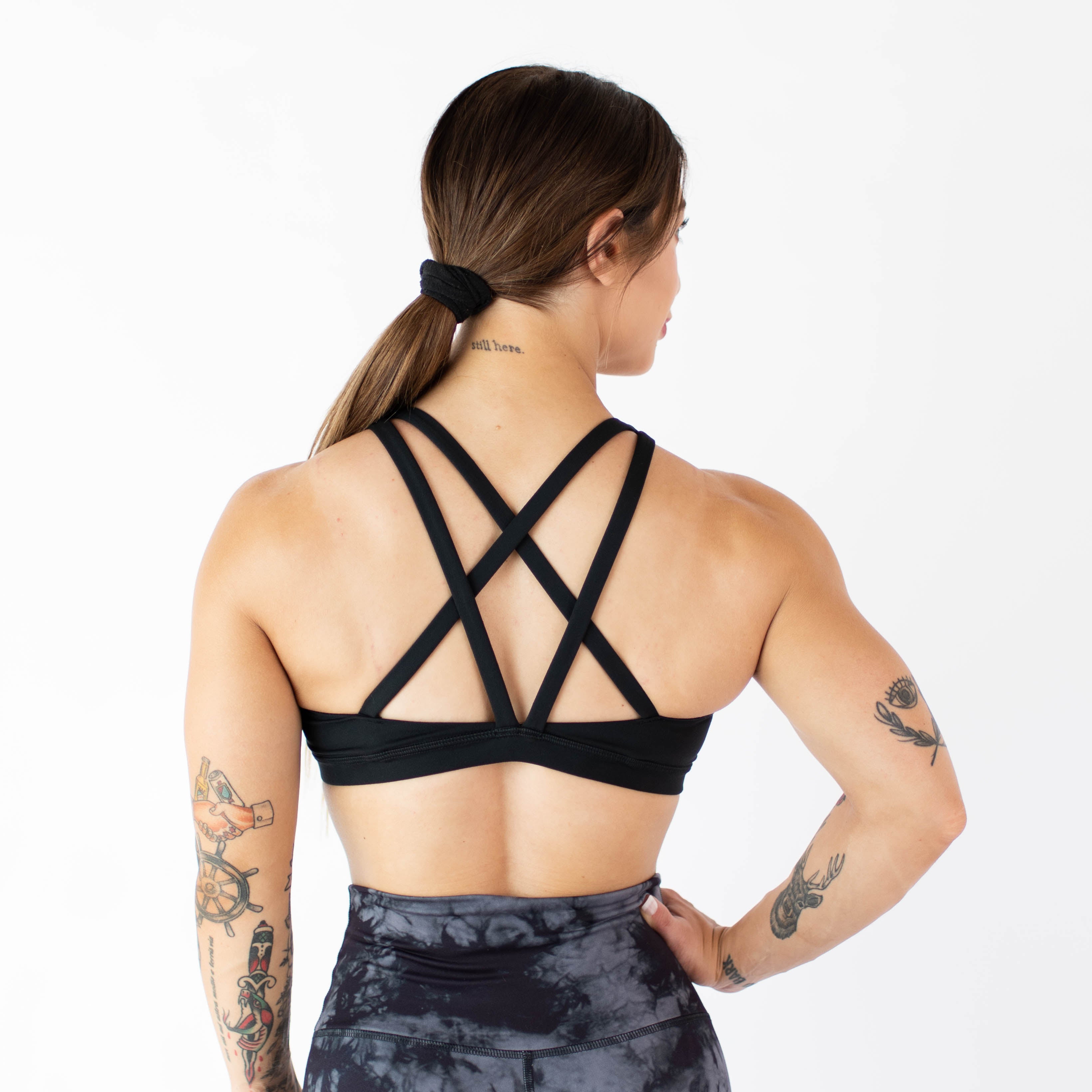 Black High Support Scoop Neck Sports Bra - Isla