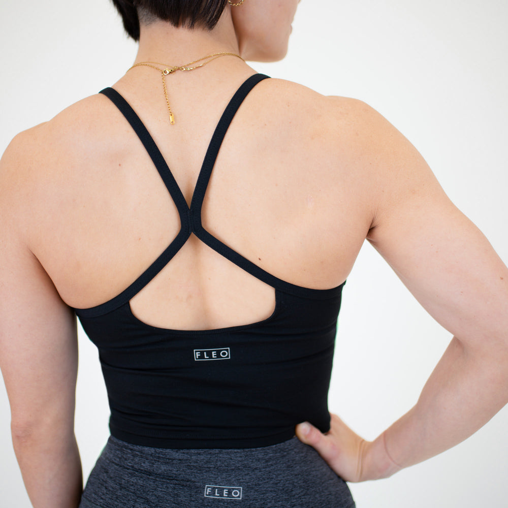 Black Reinette Crop Tank | Fitted Racerback Shelf Bra