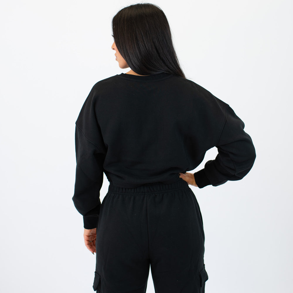 Serene Crop Crewneck Sweatshirt - Black