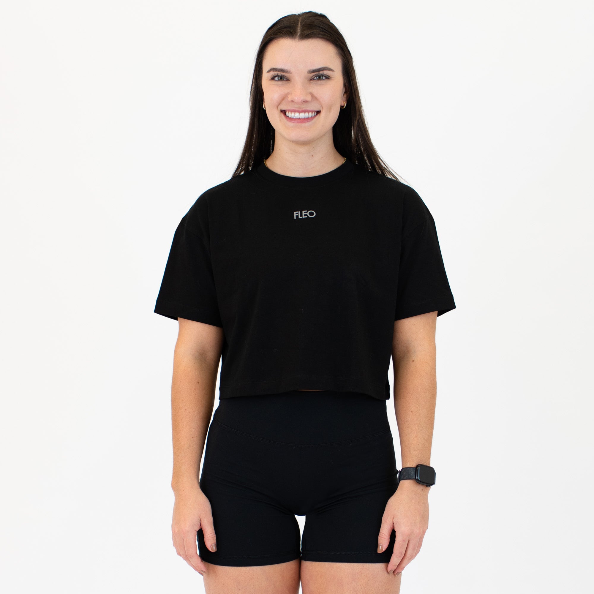 Black Boost Crop Tee | Reflective Logo