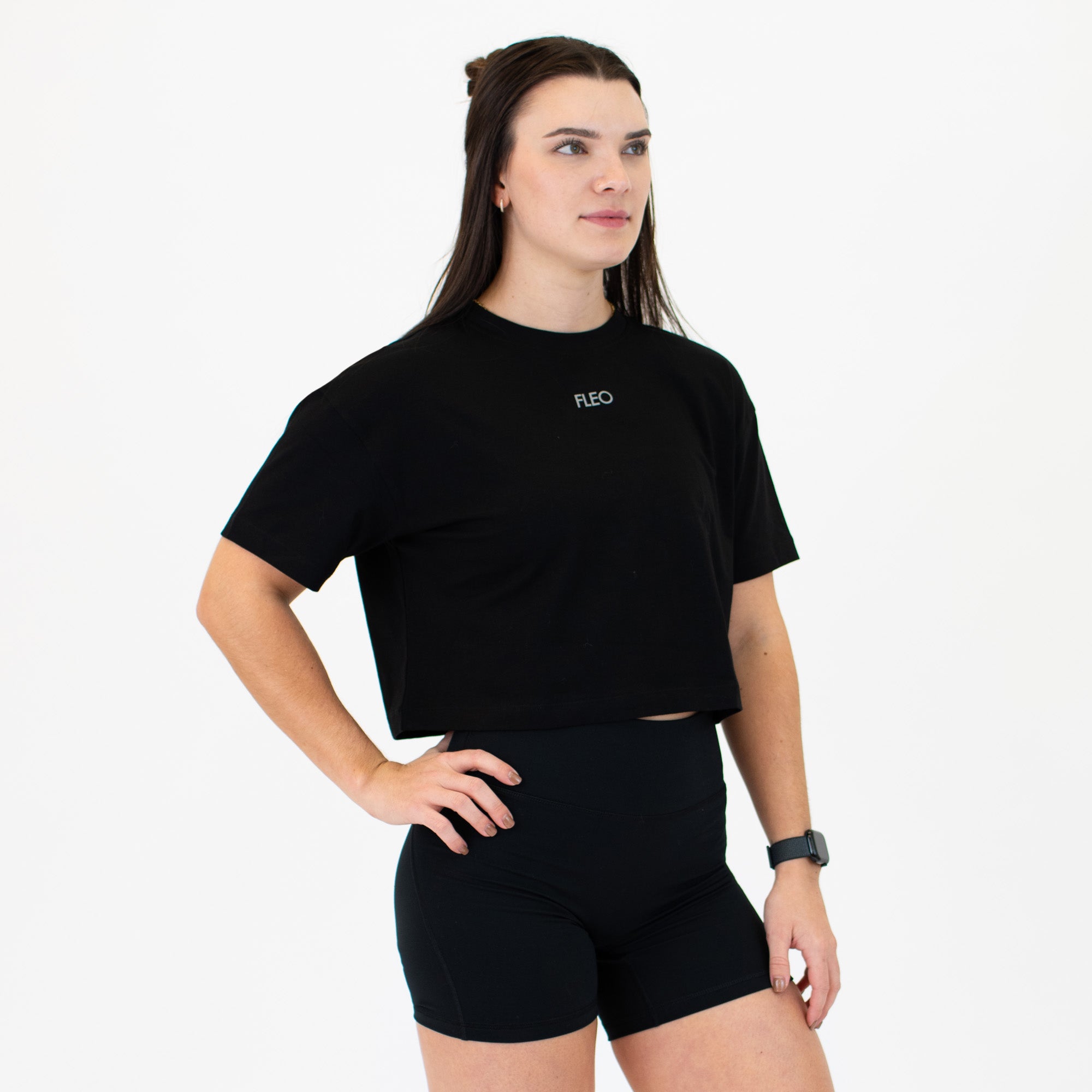 Black Boost Crop Tee | Reflective Logo