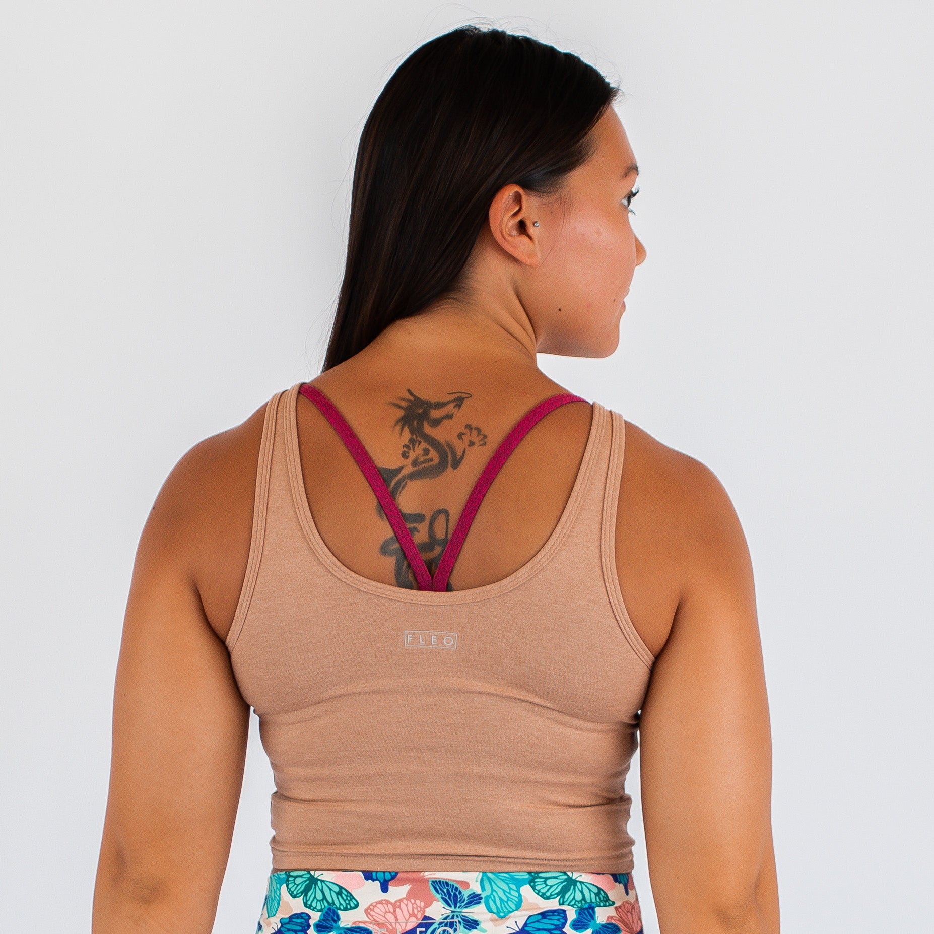 Low Back Crop Tank - Heather Brown Cafe Breeze