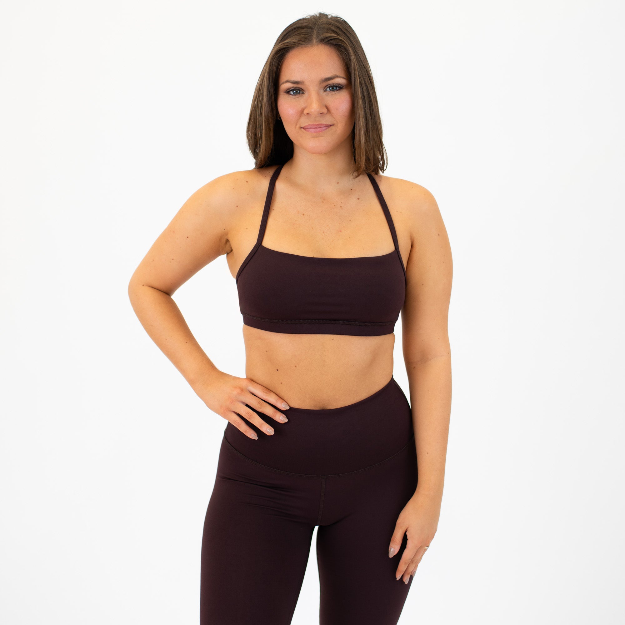 X Back Sports Bra - Chloe in Chocolate Plum