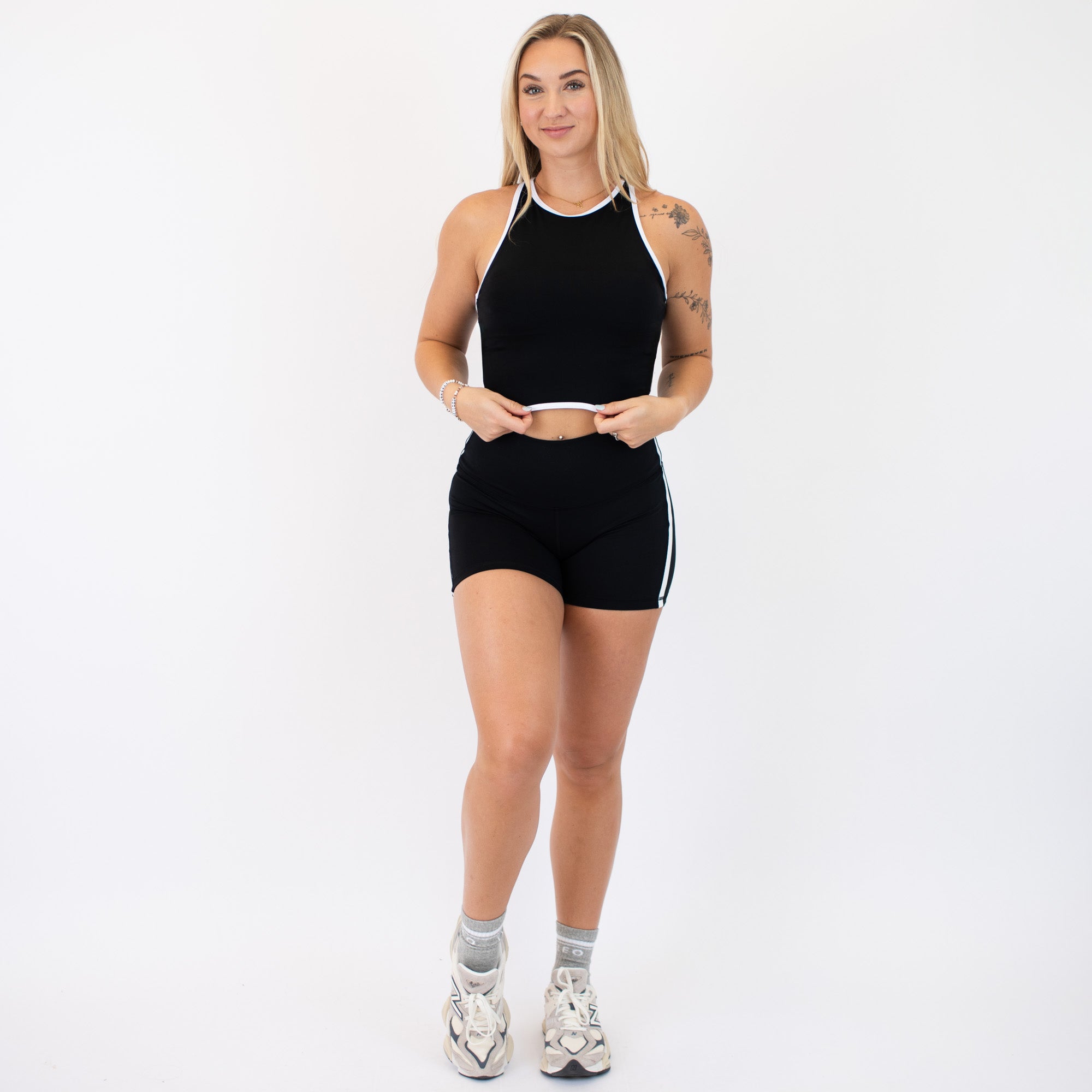 Black & White High Neck Racerback Crop Tank - Fitted