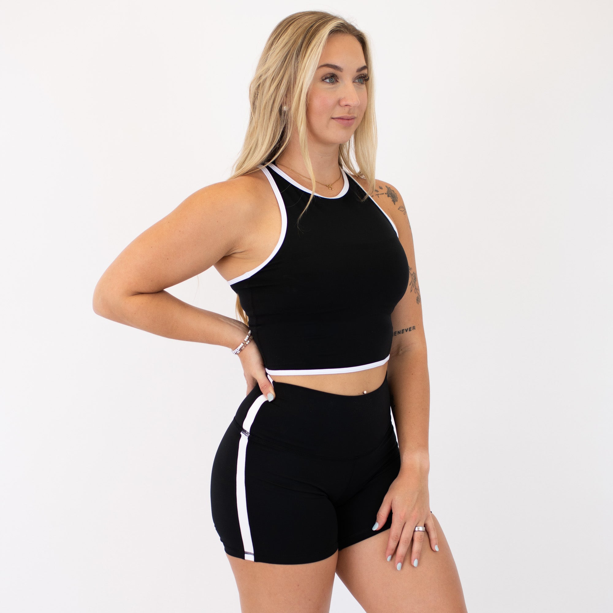 Black & White High Neck Racerback Crop Tank - Fitted