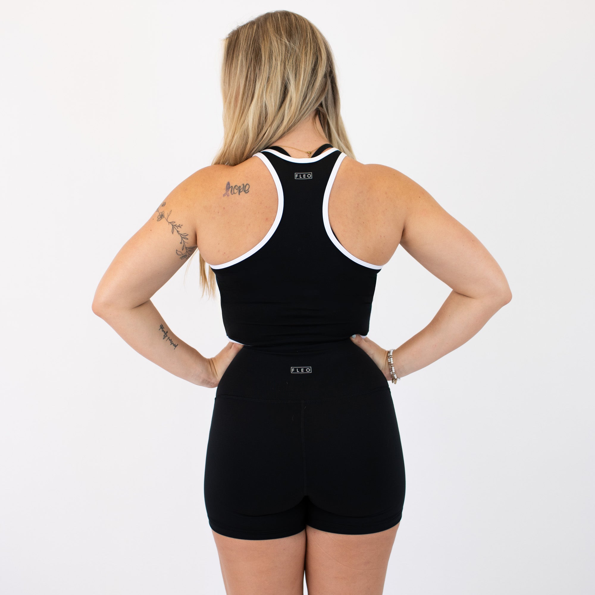 Black & White High Neck Racerback Crop Tank - Fitted