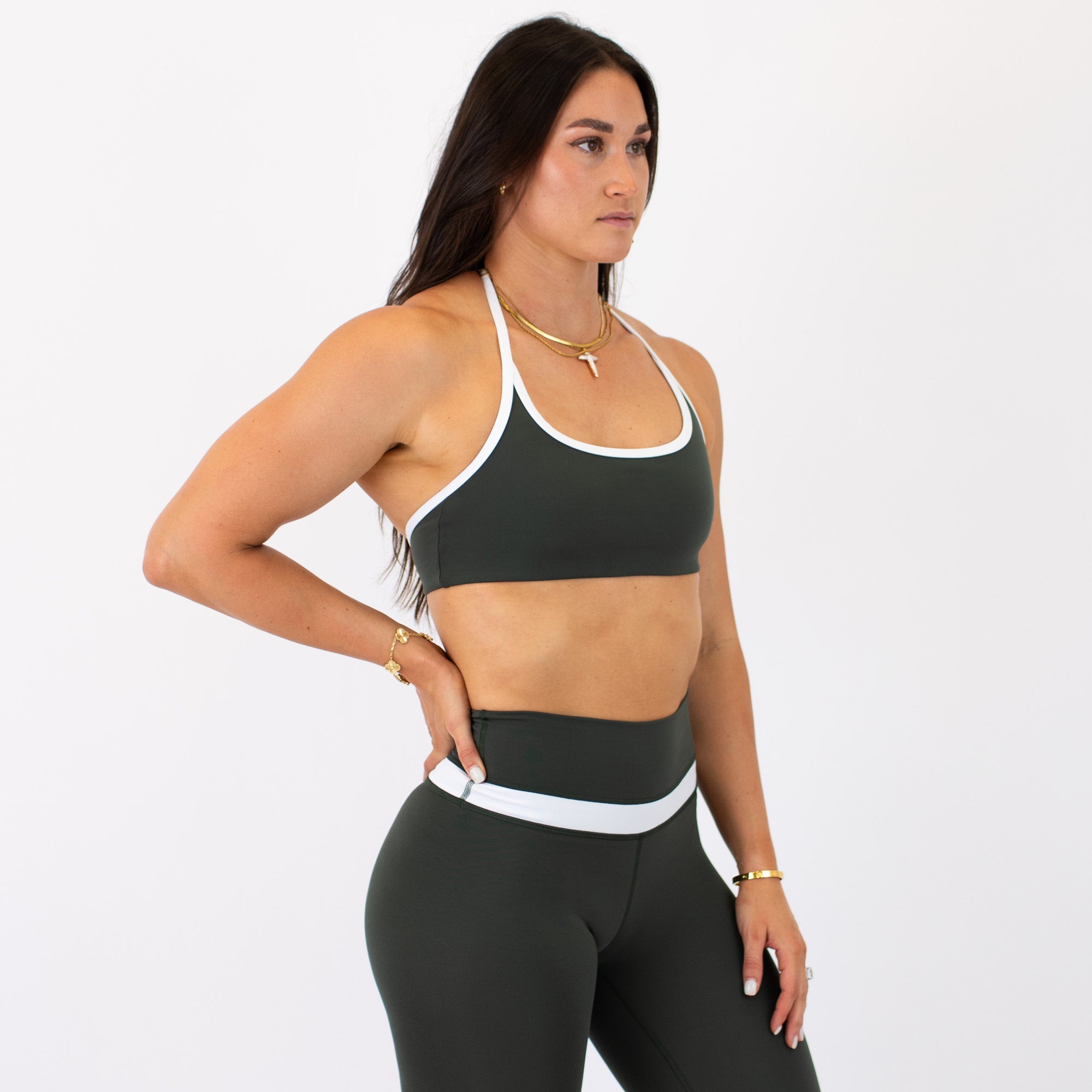 Deep Forest & White Drew Halter Bra - Light Support