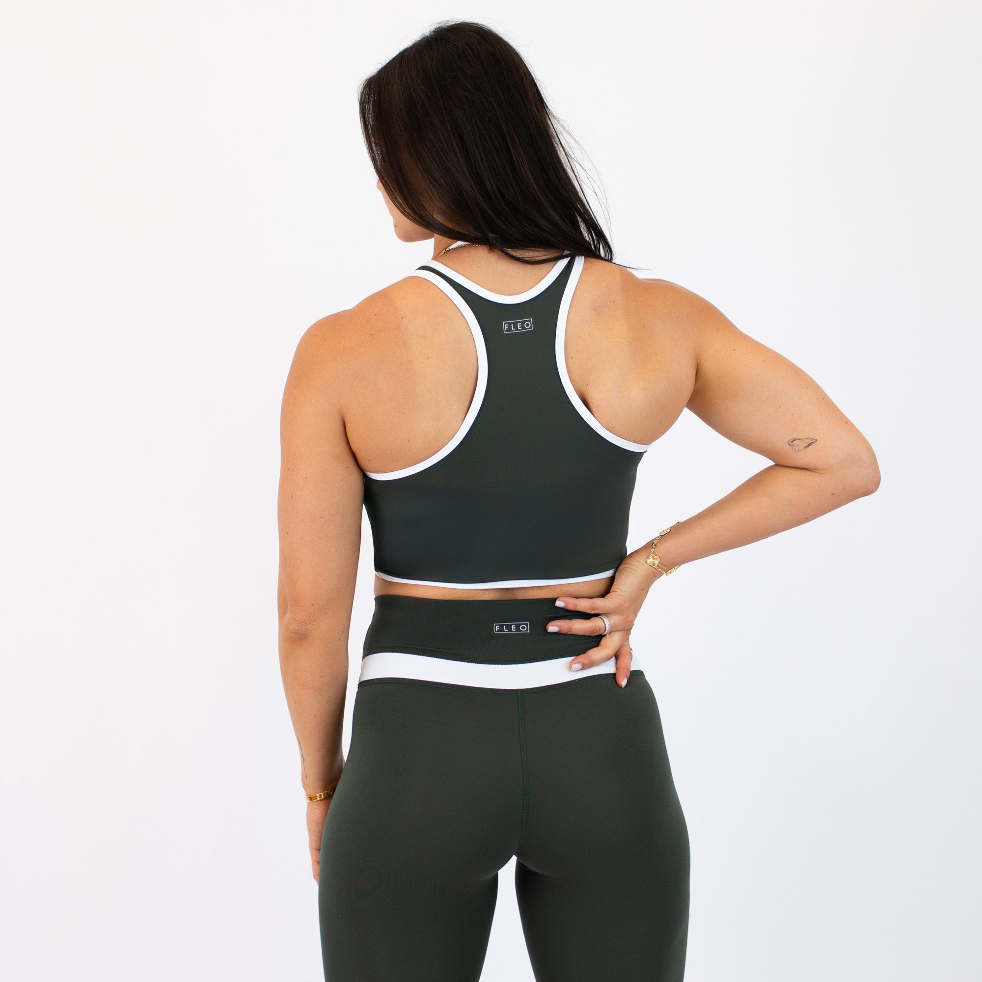 Deep Forest & White Cream Curve Crop Tank - Fitted