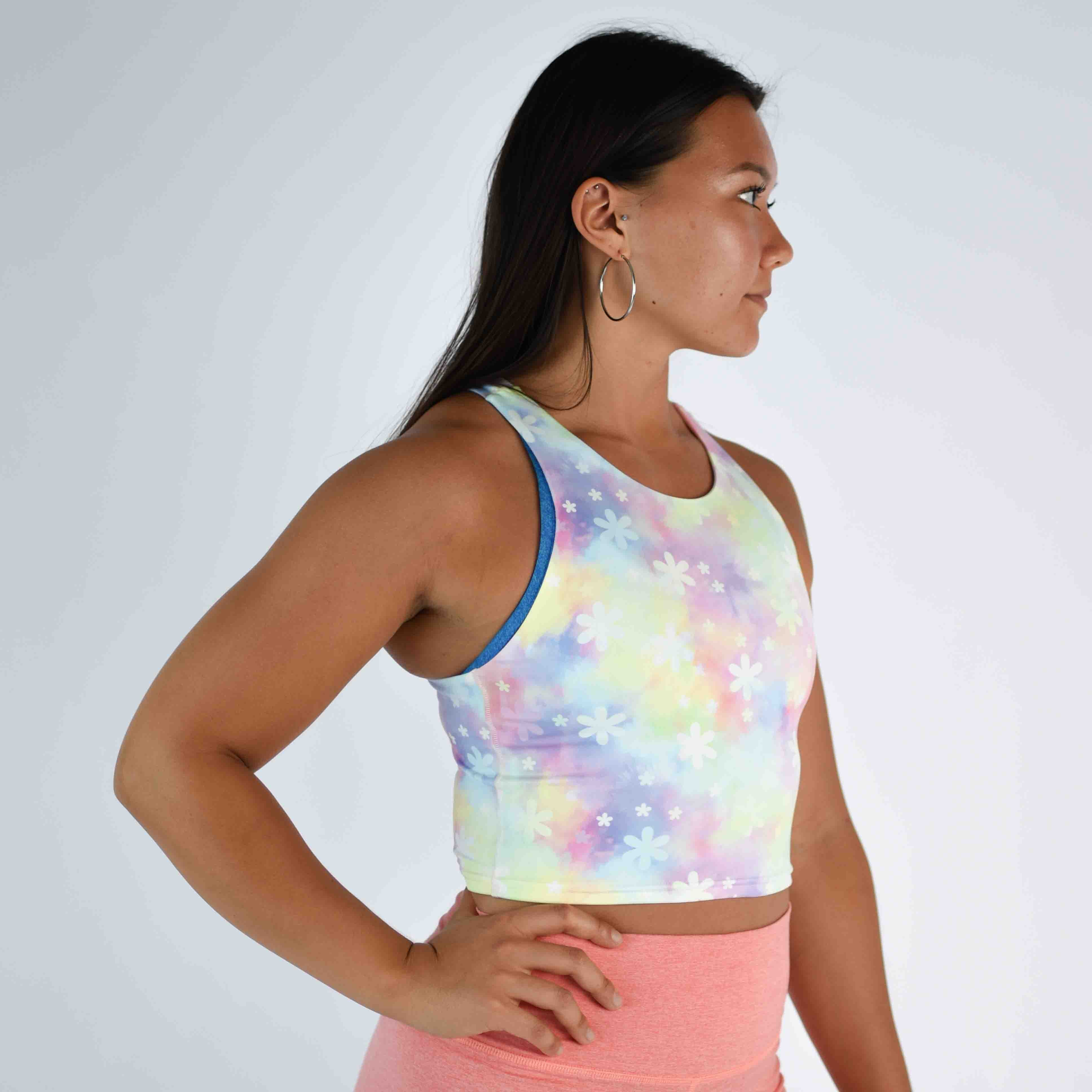 Daisy Sherbert High Neck V Back Crop Tank