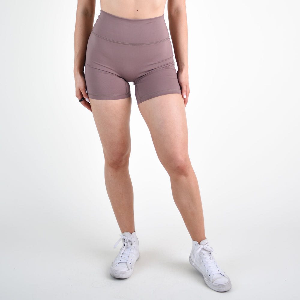 Taupe No Front Seam High Rise Spandex Shorts