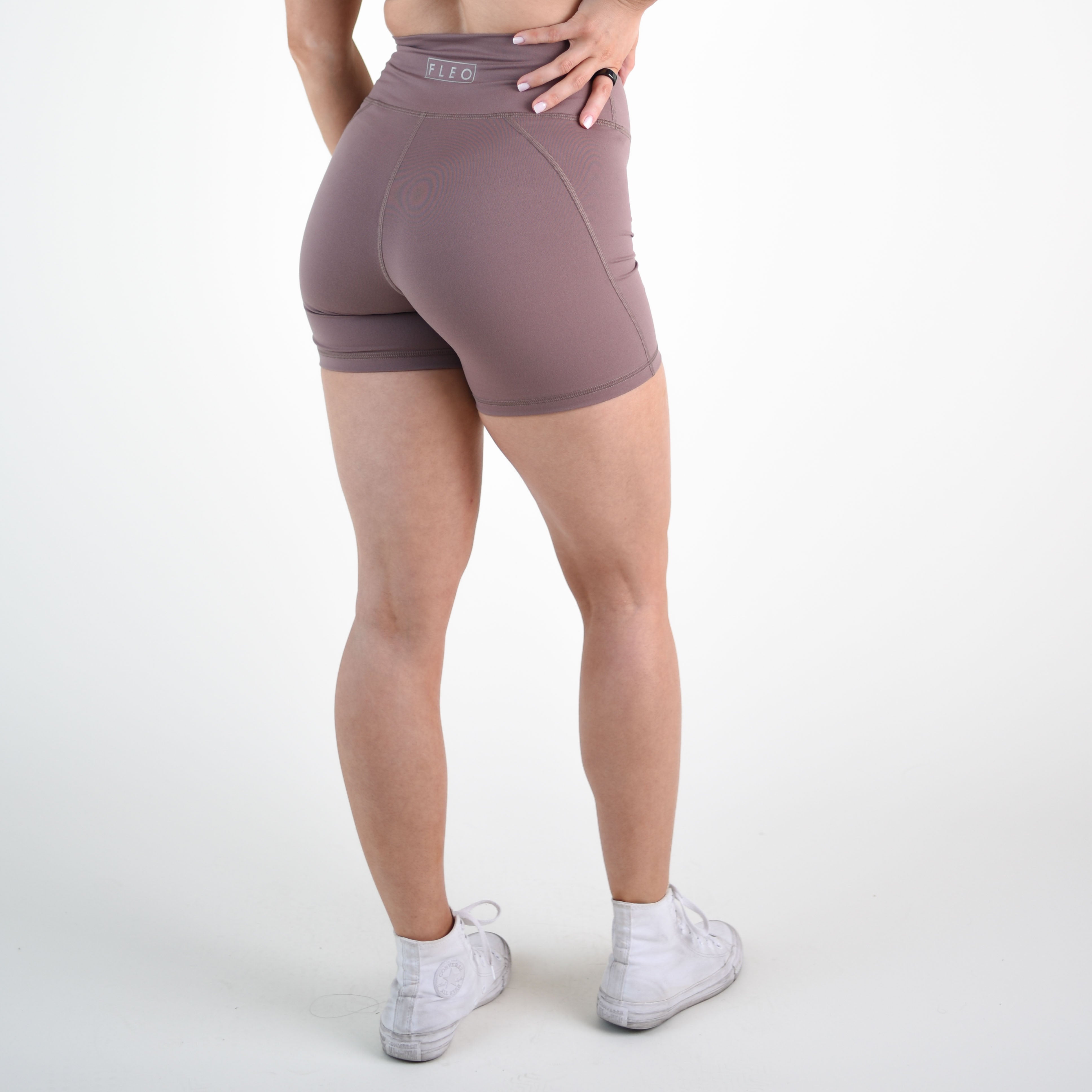 Taupe No Front Seam High Rise Spandex Shorts