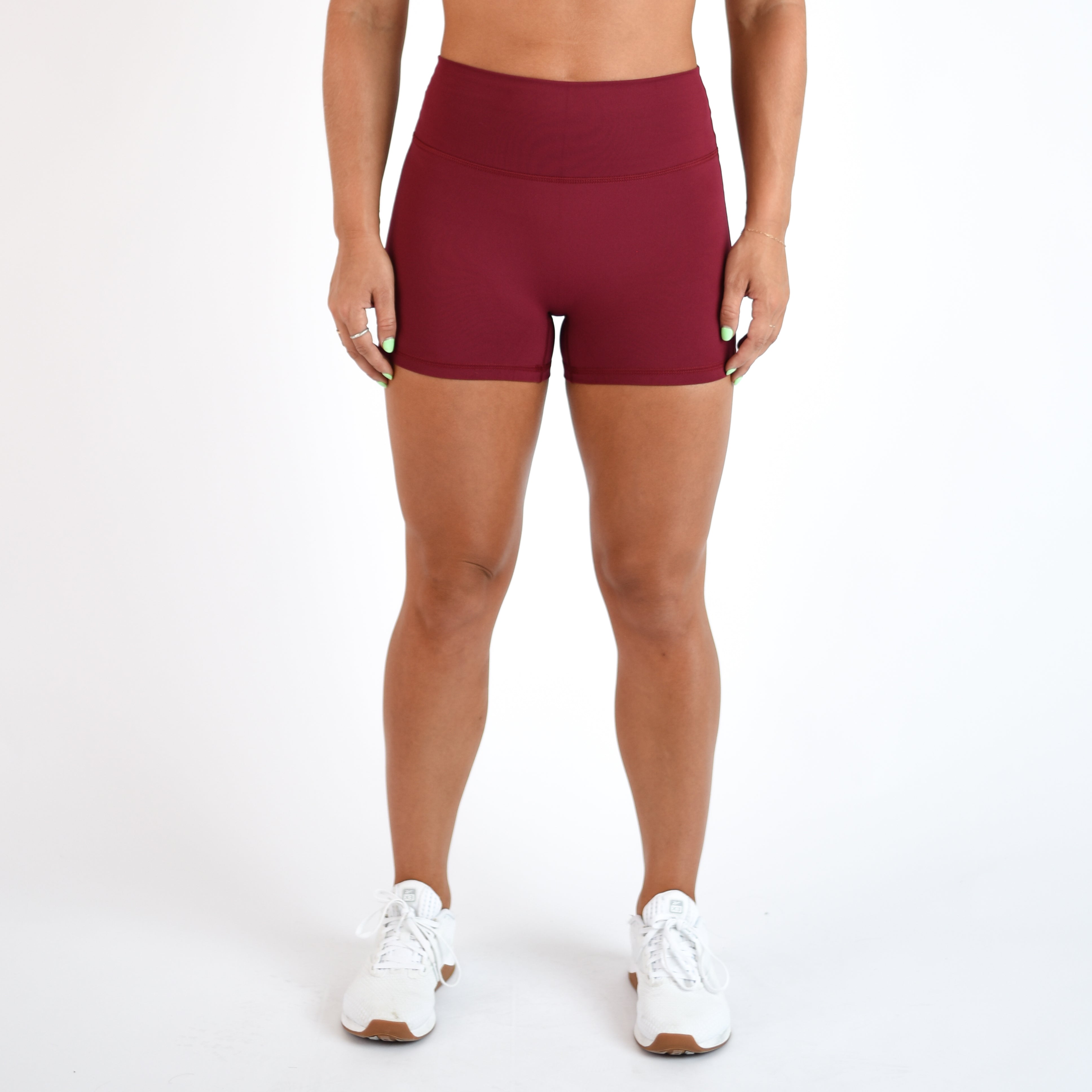 Deep Red No Front Seam High Rise Spandex Shorts