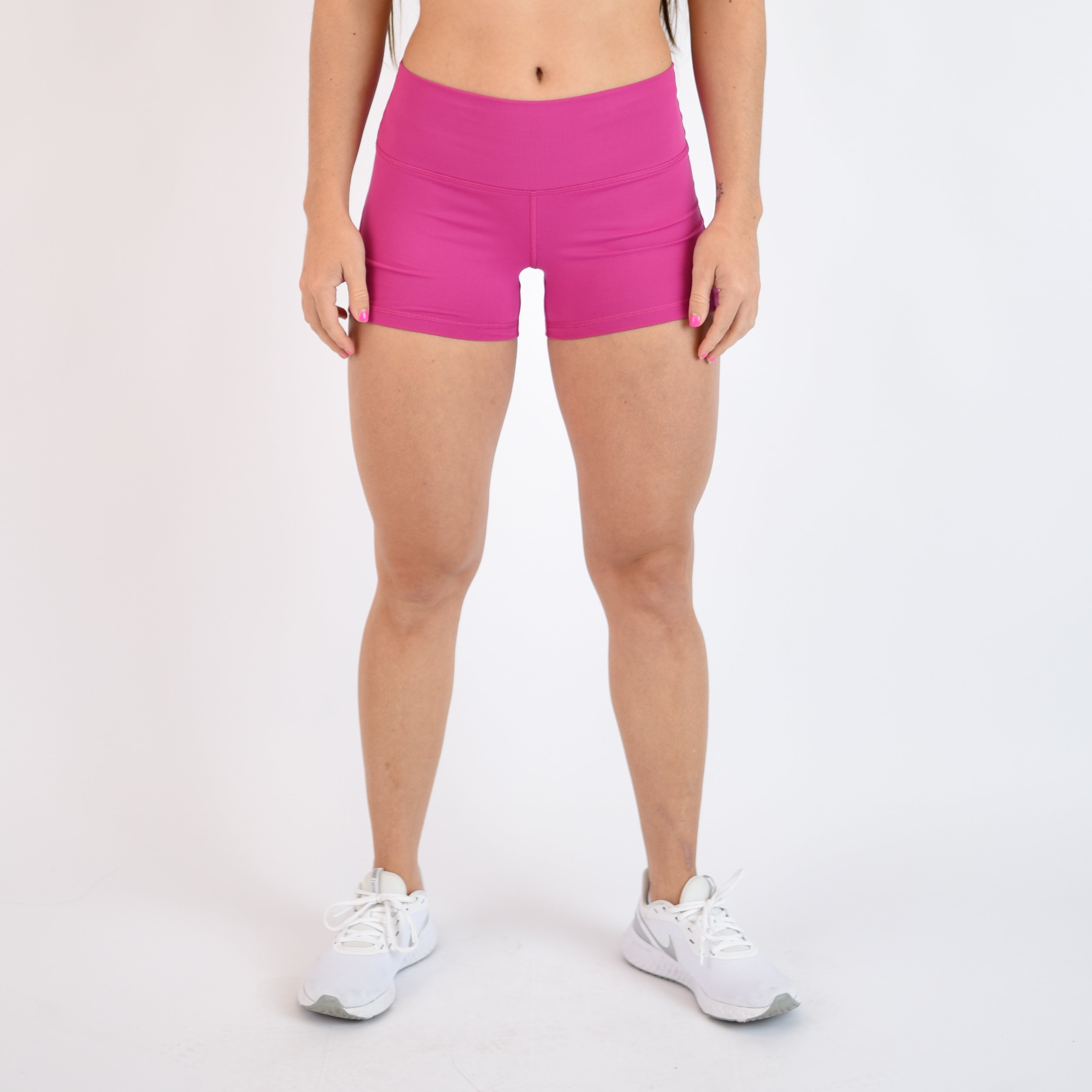 Fuchsia Red Mid Rise Contour Training Shorts For Women