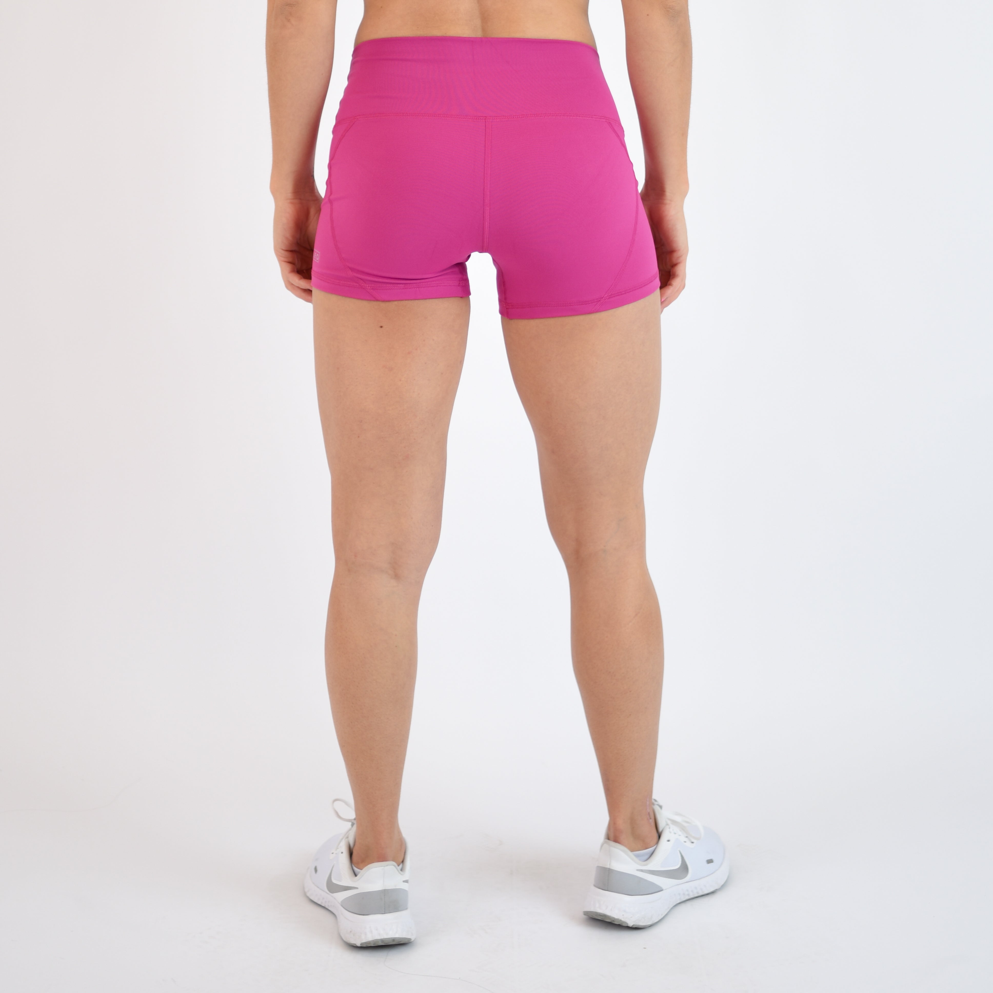 Fuchsia Red Mid Rise Contour Training Shorts For Women