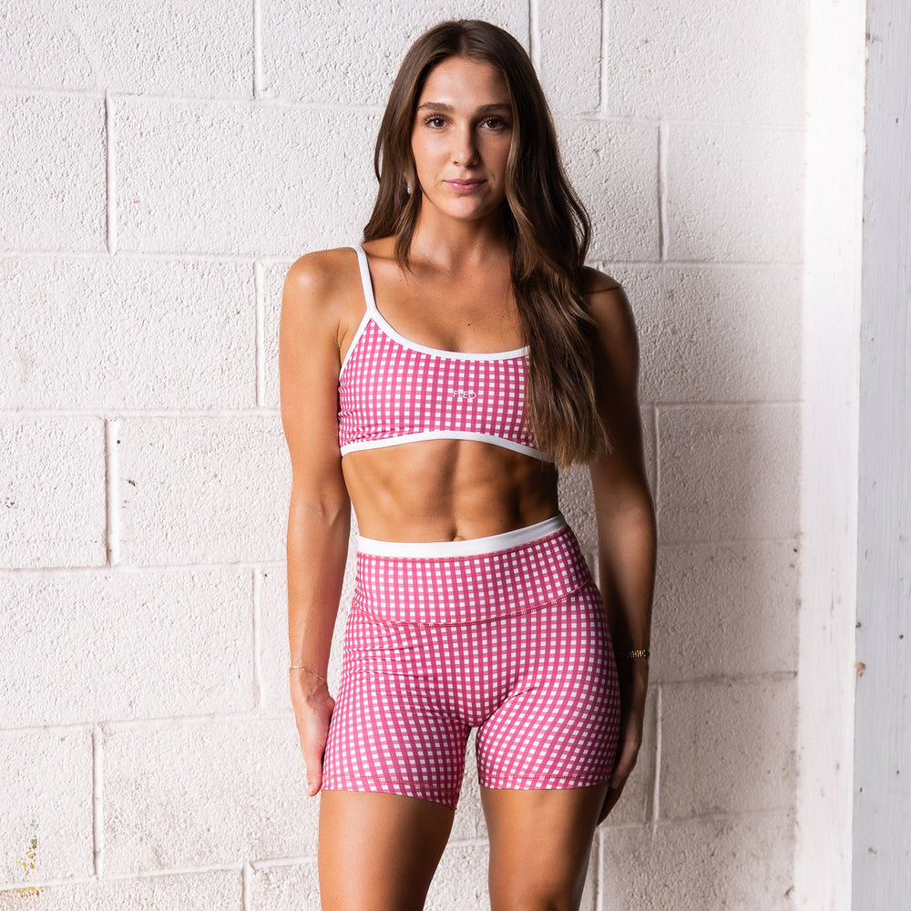 Mini Mauve Gingham Madi Sports Bra - Medium Support by FLEO - 1