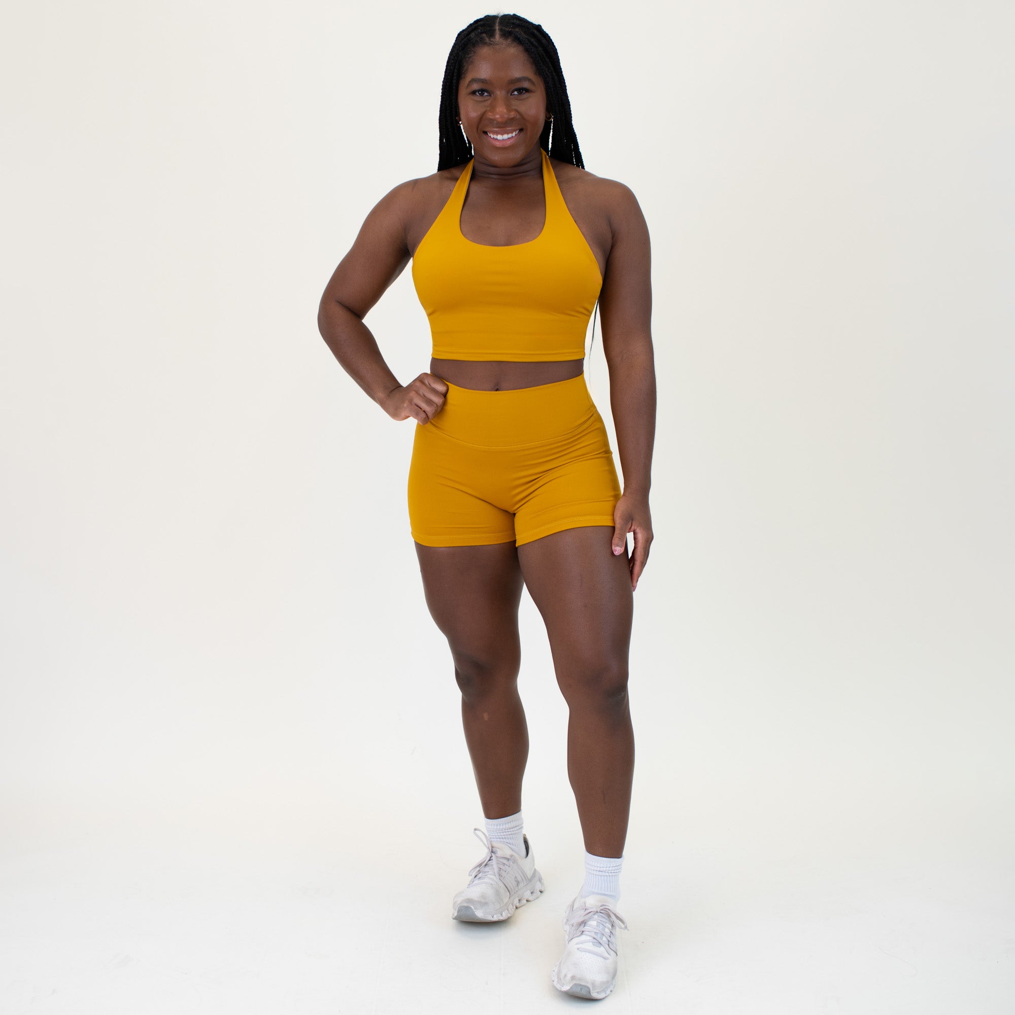 Golden Yellow No Front Seam High Rise Spandex Shorts