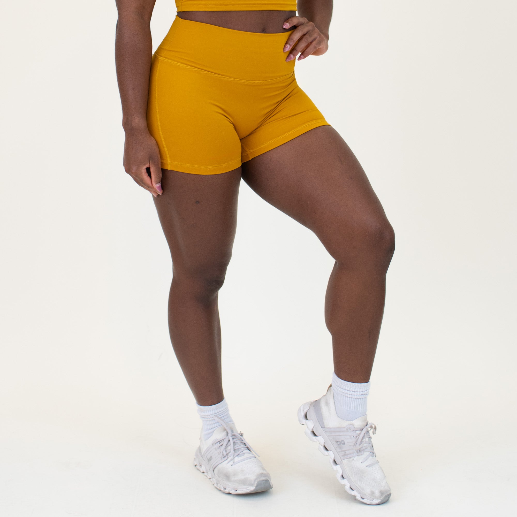 Golden Yellow No Front Seam High Rise Spandex Shorts