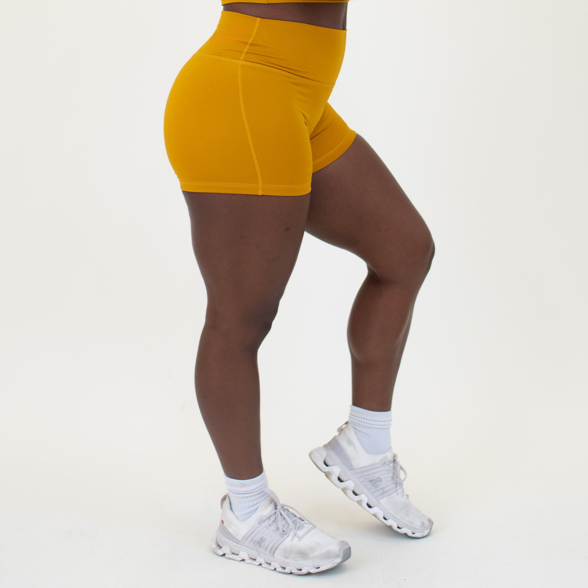 Golden Yellow No Front Seam High Rise Spandex Shorts