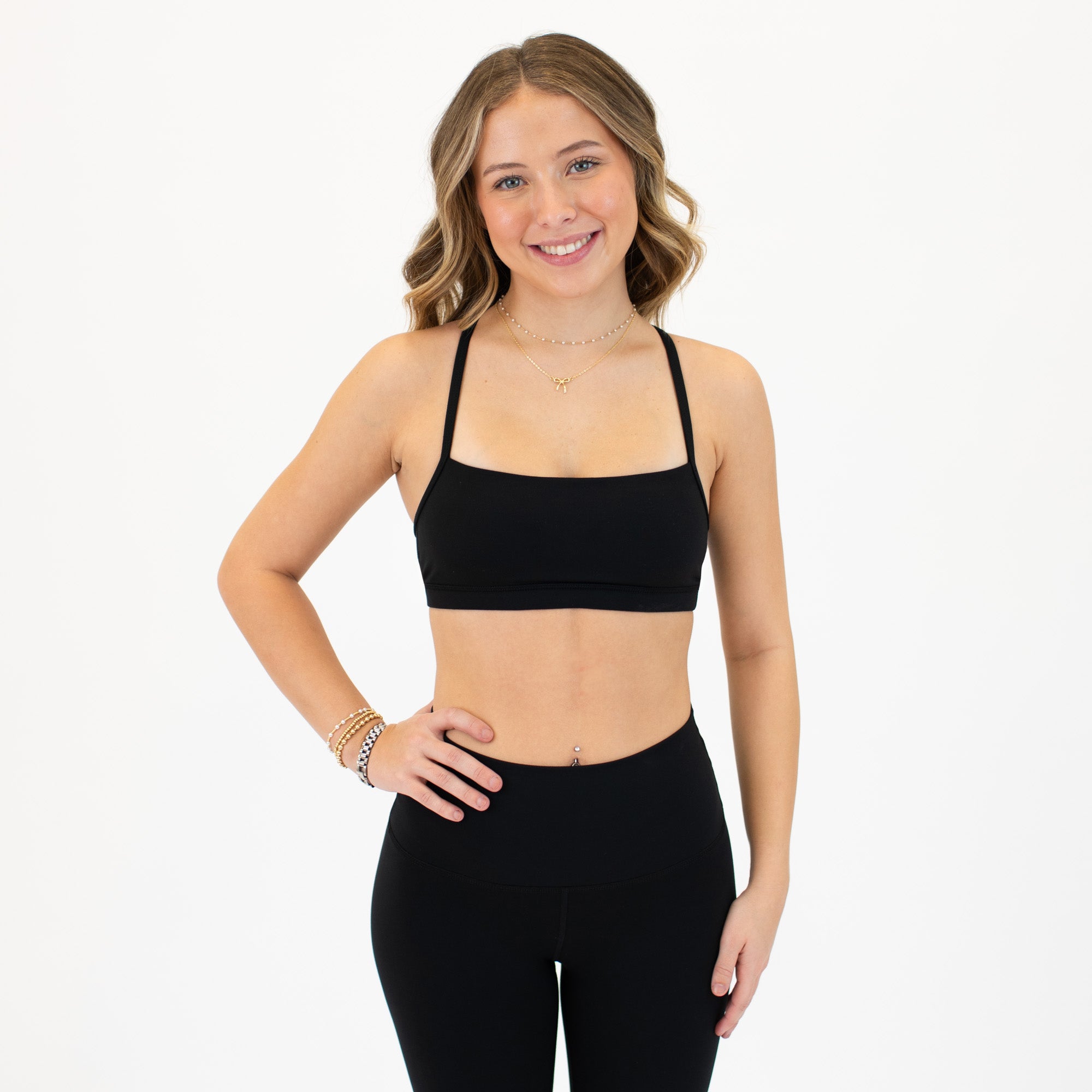 X Back Sports Bra - Chloe in Gold on Black