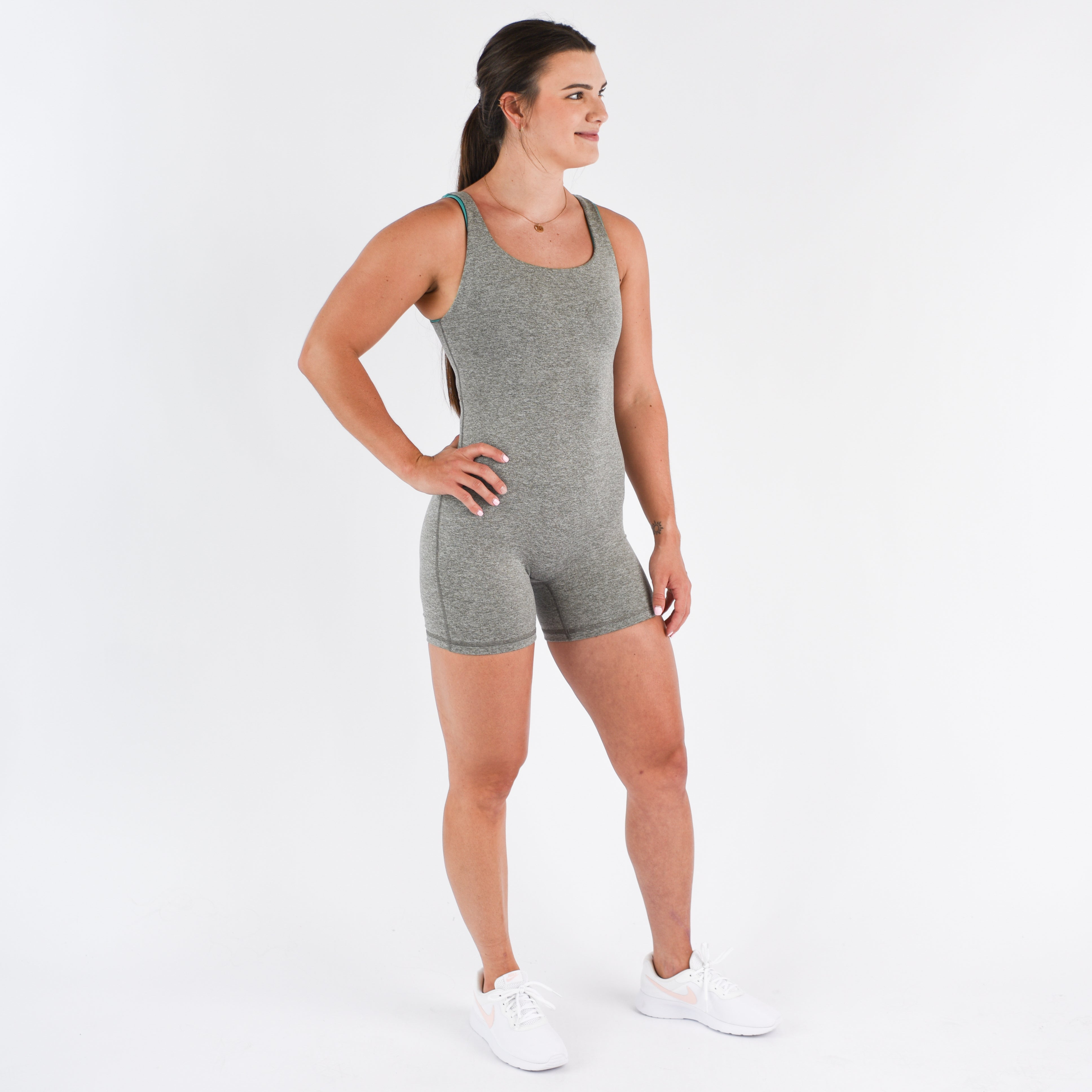 Women's Gray Open Back Bodysuit