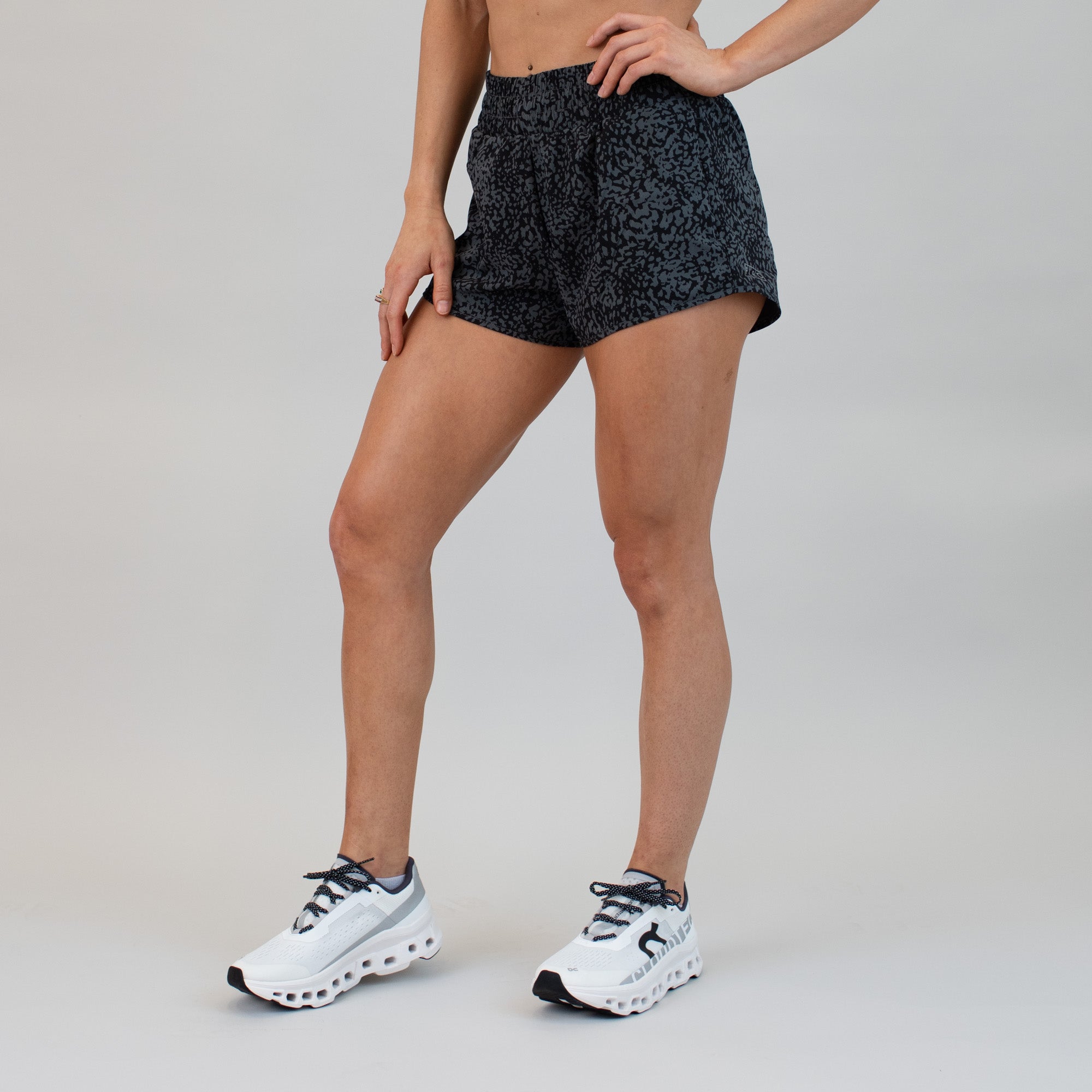 High Rise Keep Up Shorts - Gray Leopard