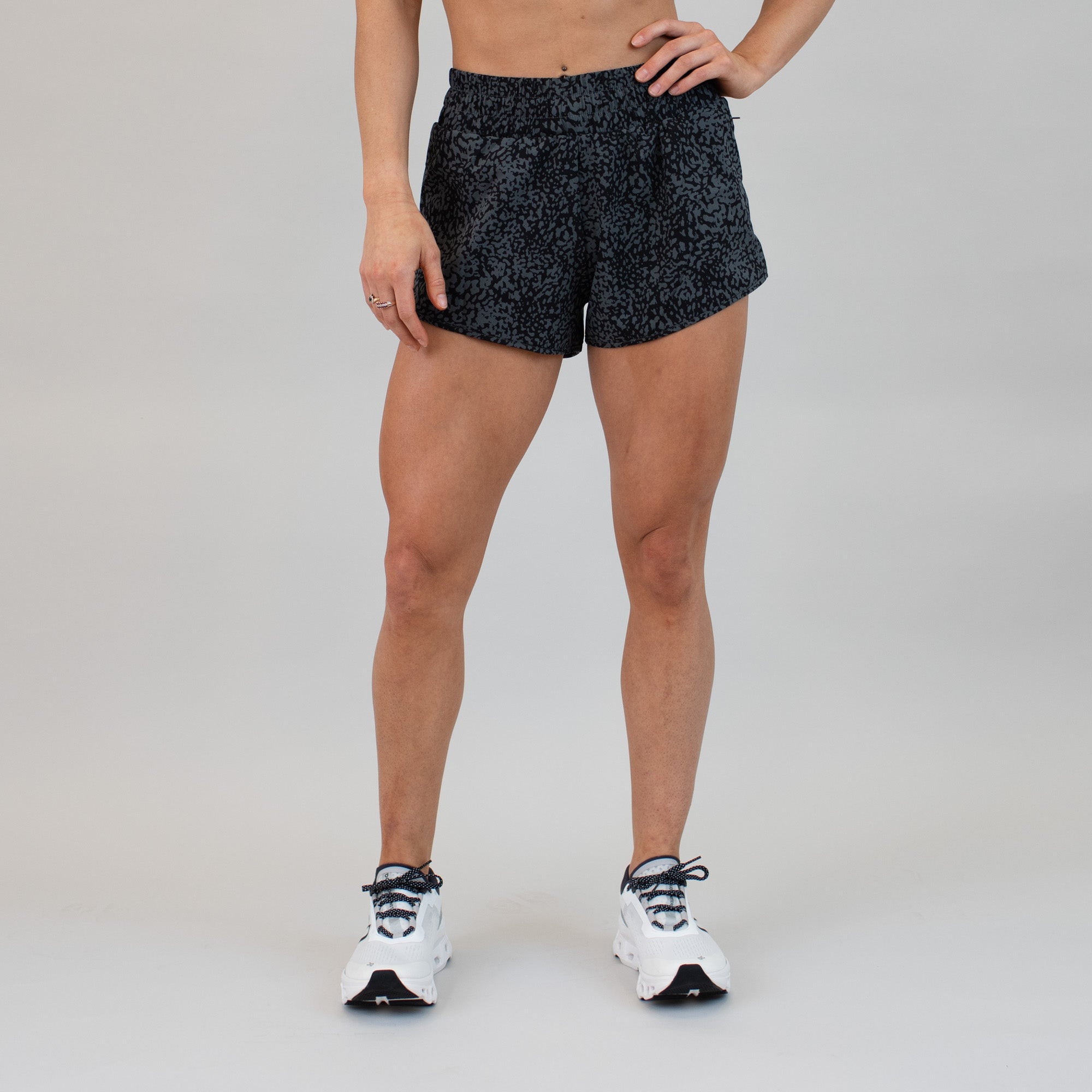 High Rise Keep Up Shorts - Gray Leopard