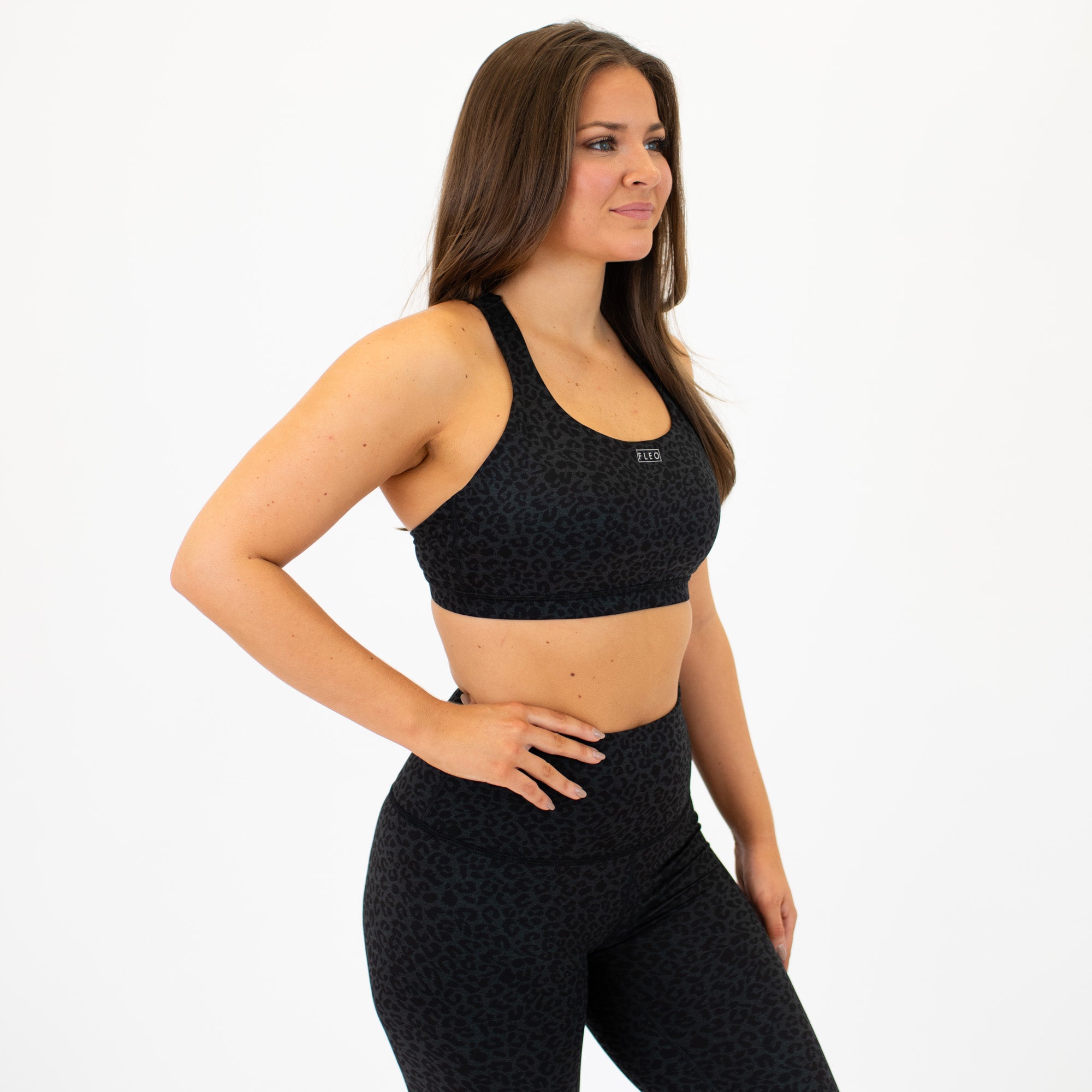 Black Leopard Sports Bra - Isla Scoop Neck