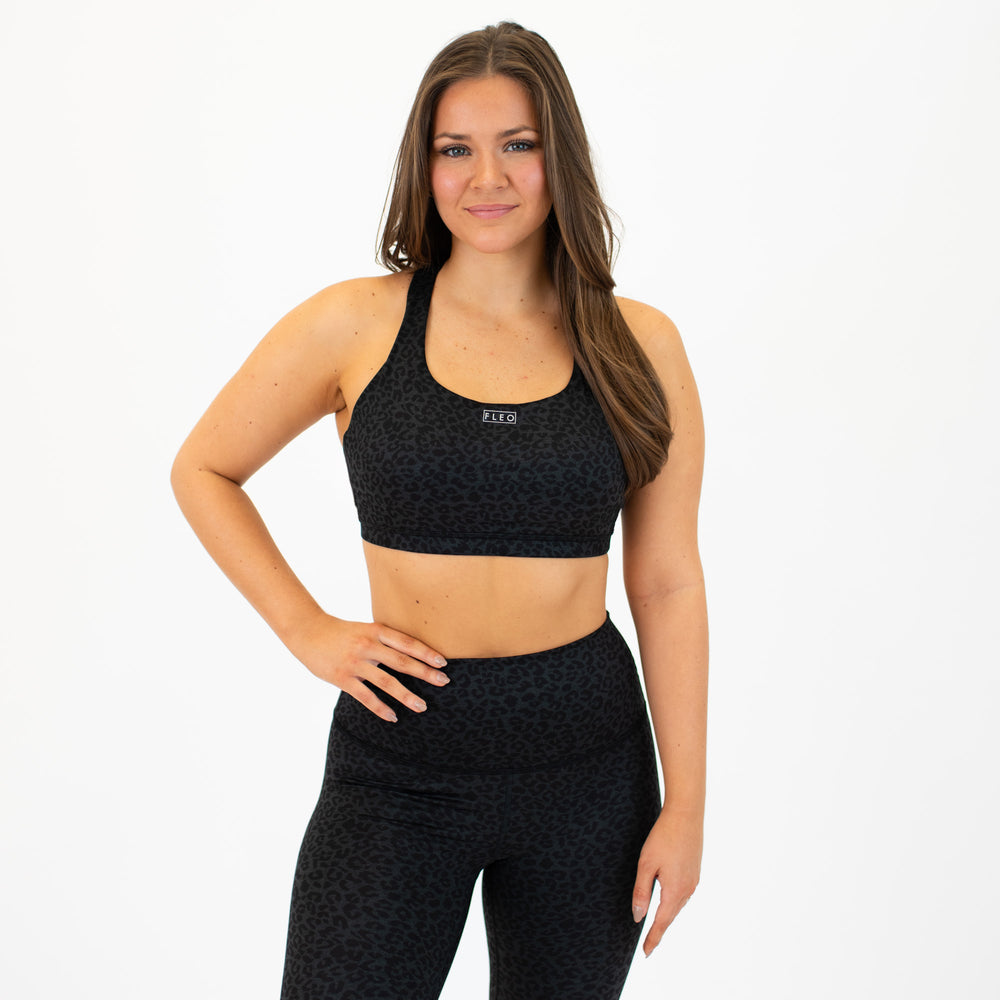 Black Leopard Sports Bra - Isla Scoop Neck