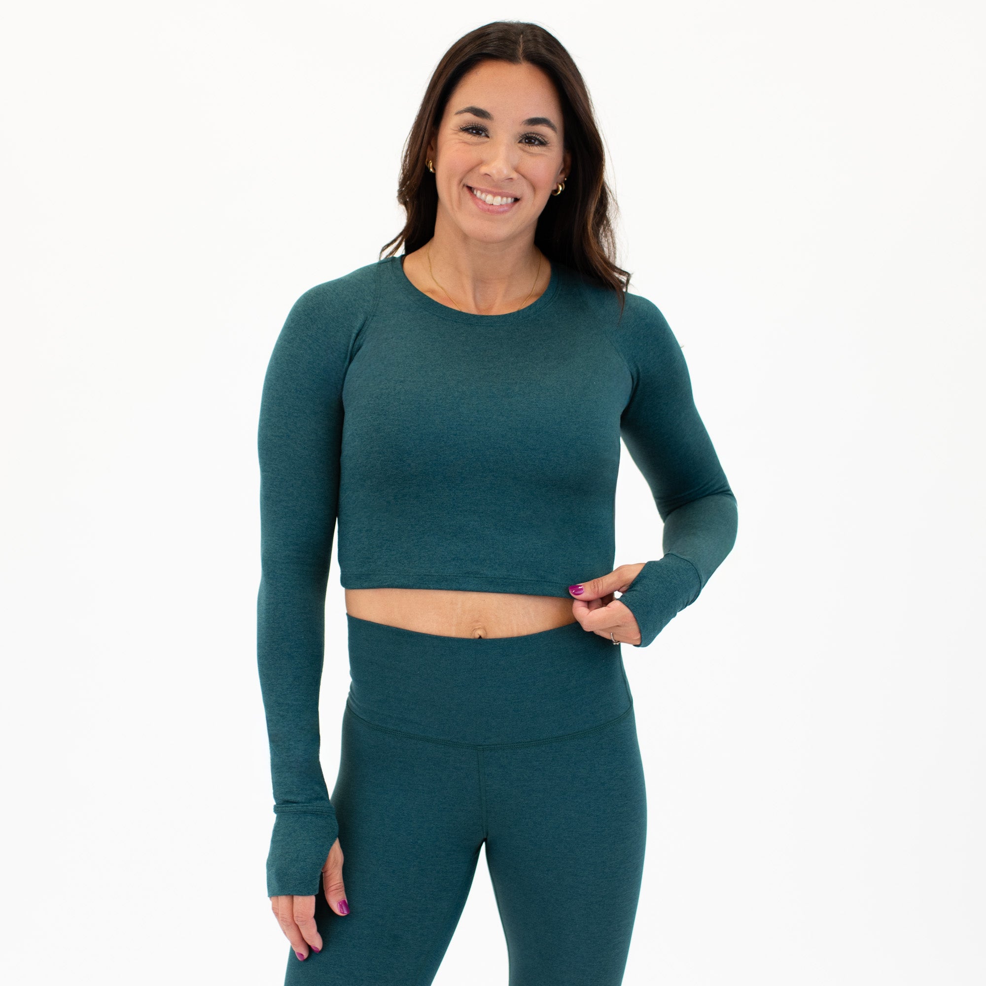 Heather Deep Teal Foundation Crop Long Sleeve