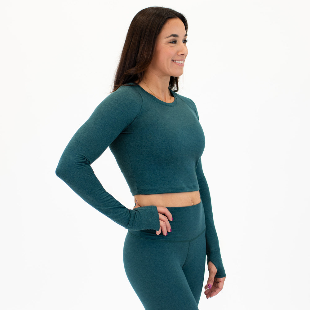 Heather Deep Teal Foundation Crop Long Sleeve