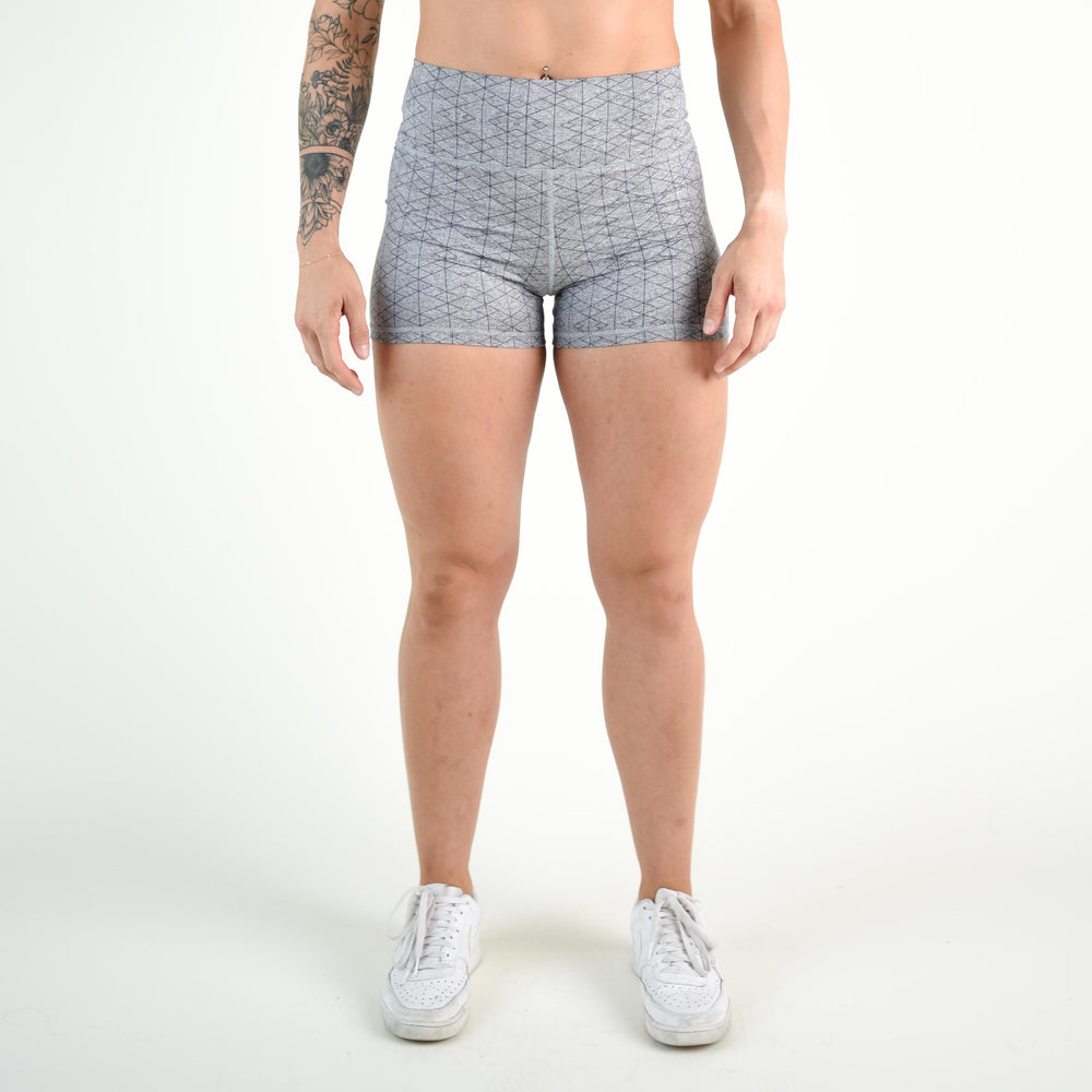 Heather Silver Geo High Rise Spandex Shorts