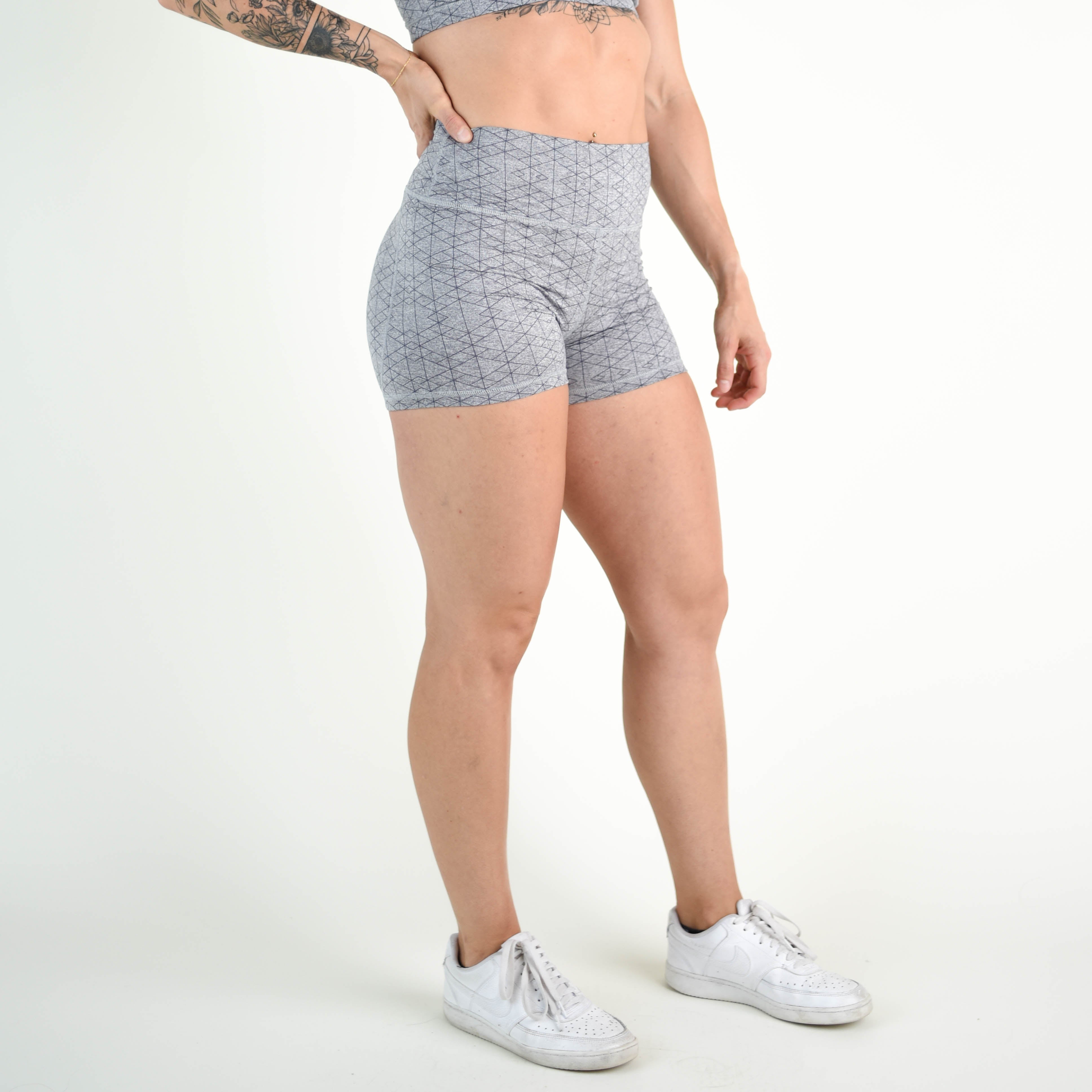 Heather Silver Geo High Rise Spandex Shorts