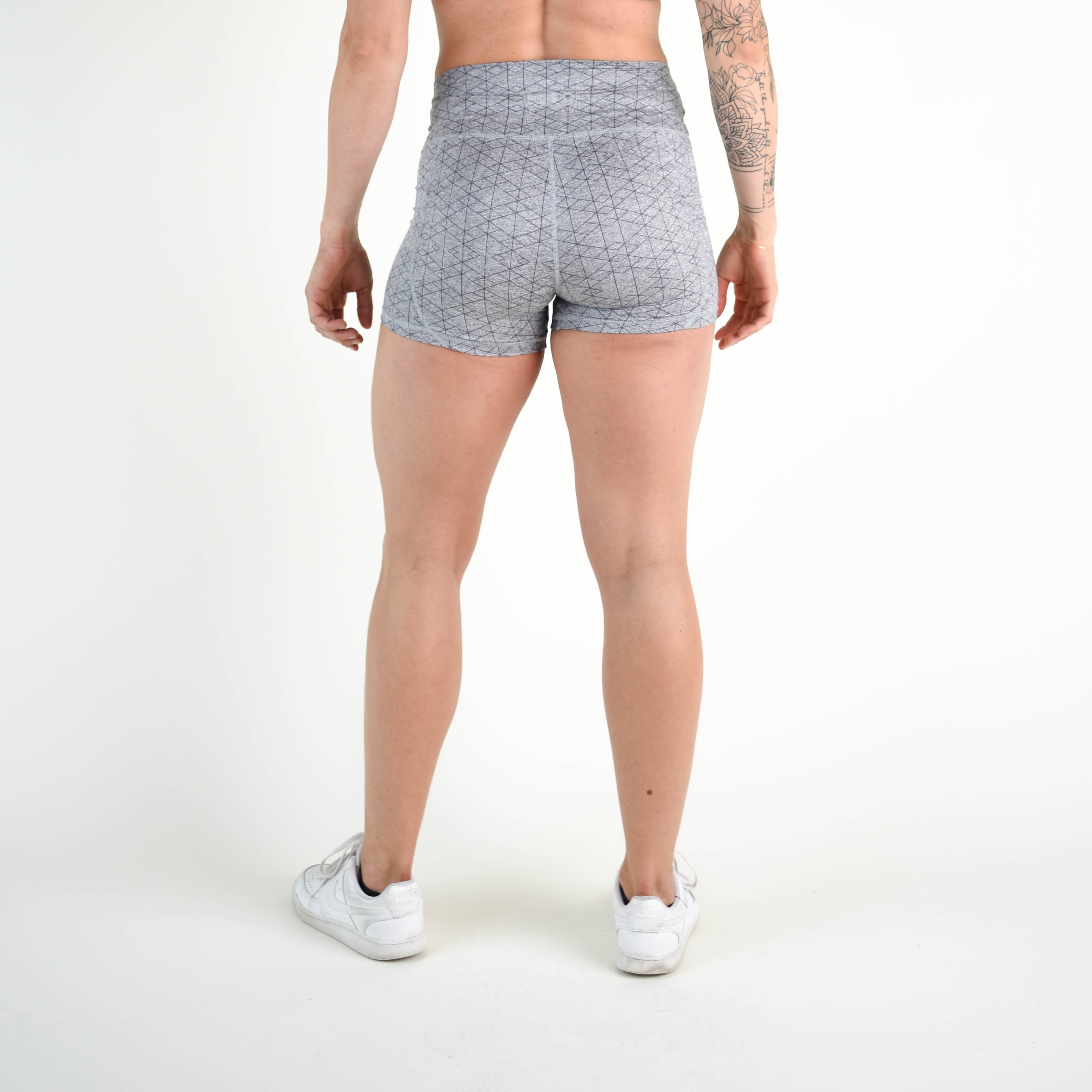 Heather Silver Geo High Rise Spandex Shorts