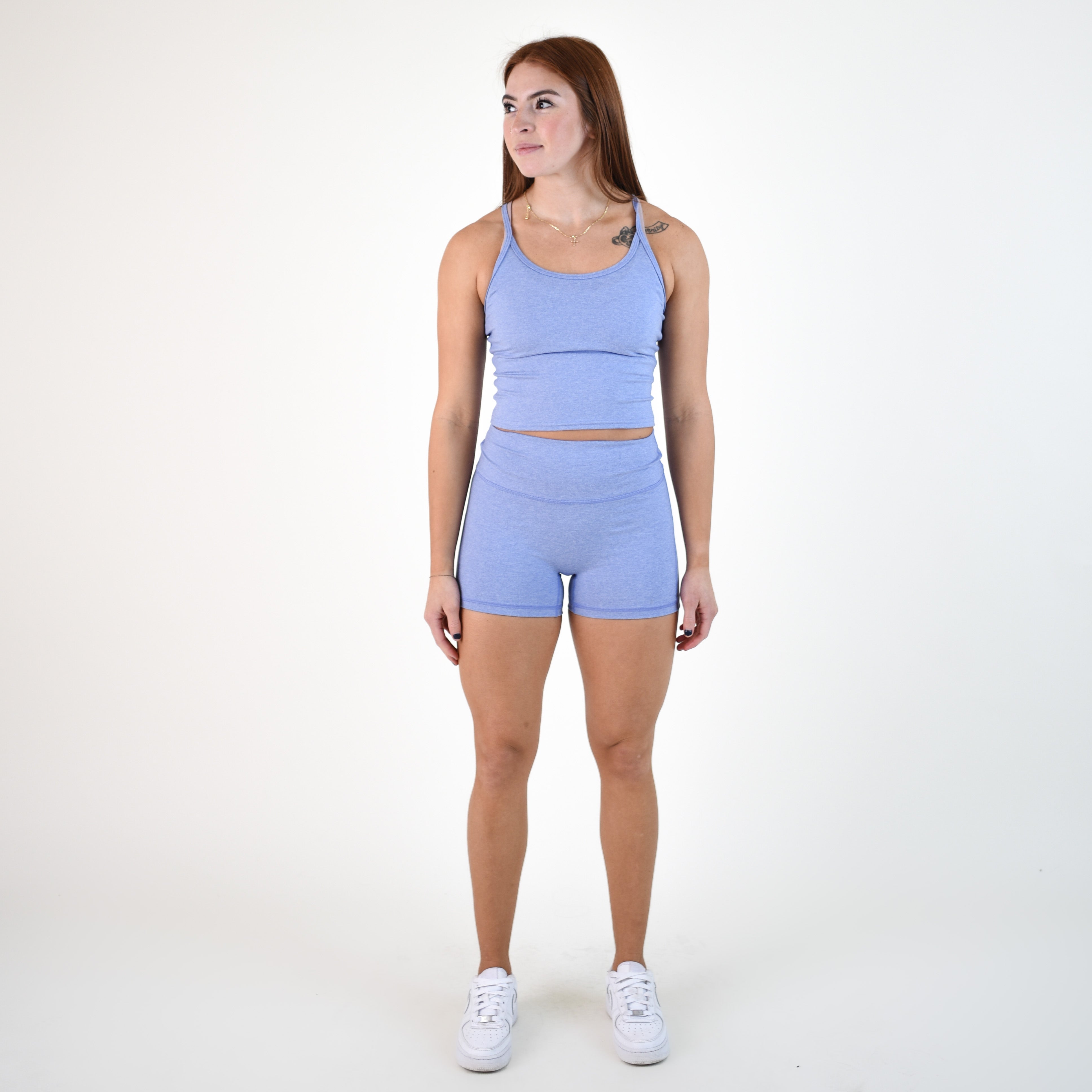 Heather Zen Blue No Front Seam High Rise Spandex Shorts