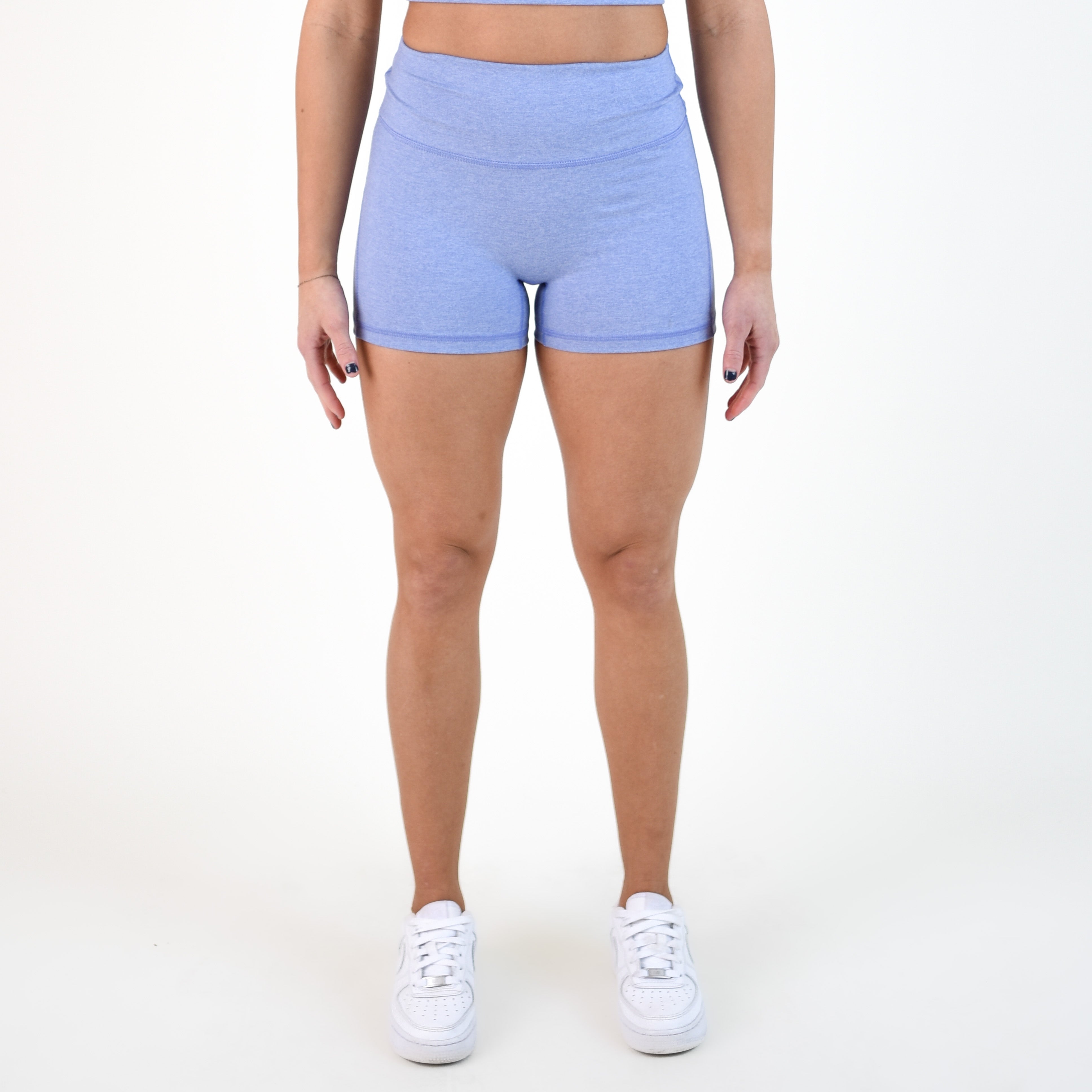 Heather Zen Blue No Front Seam High Rise Spandex Shorts