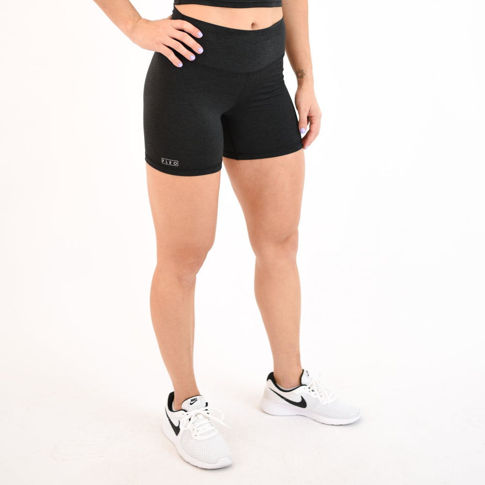 Heather Black Curved High Rise Spandex Short - 5" - Go Go