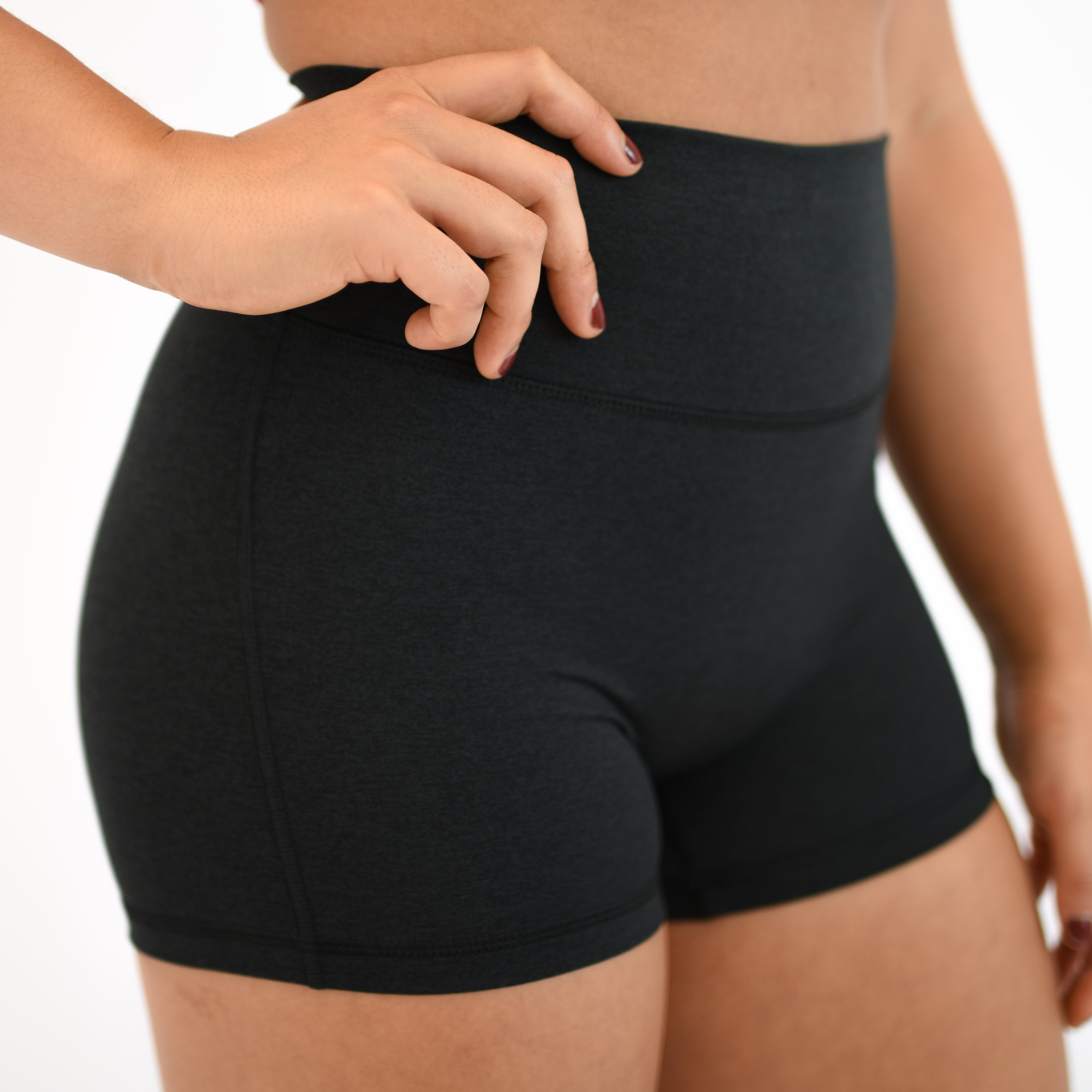 Heather Black No Front Seam High Rise Spandex Shorts