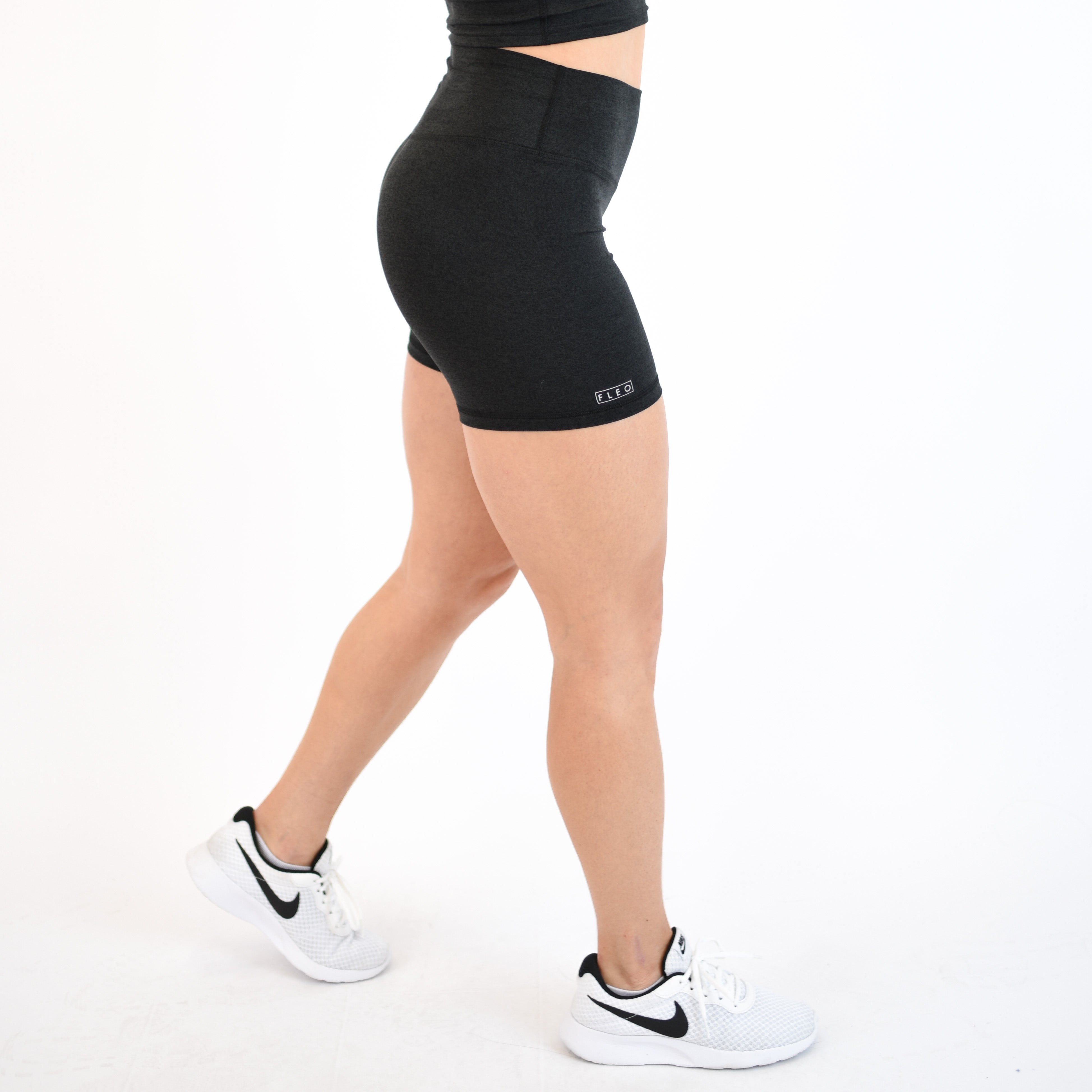 Heather Black Curved High Rise Spandex Short - 5" - Go Go