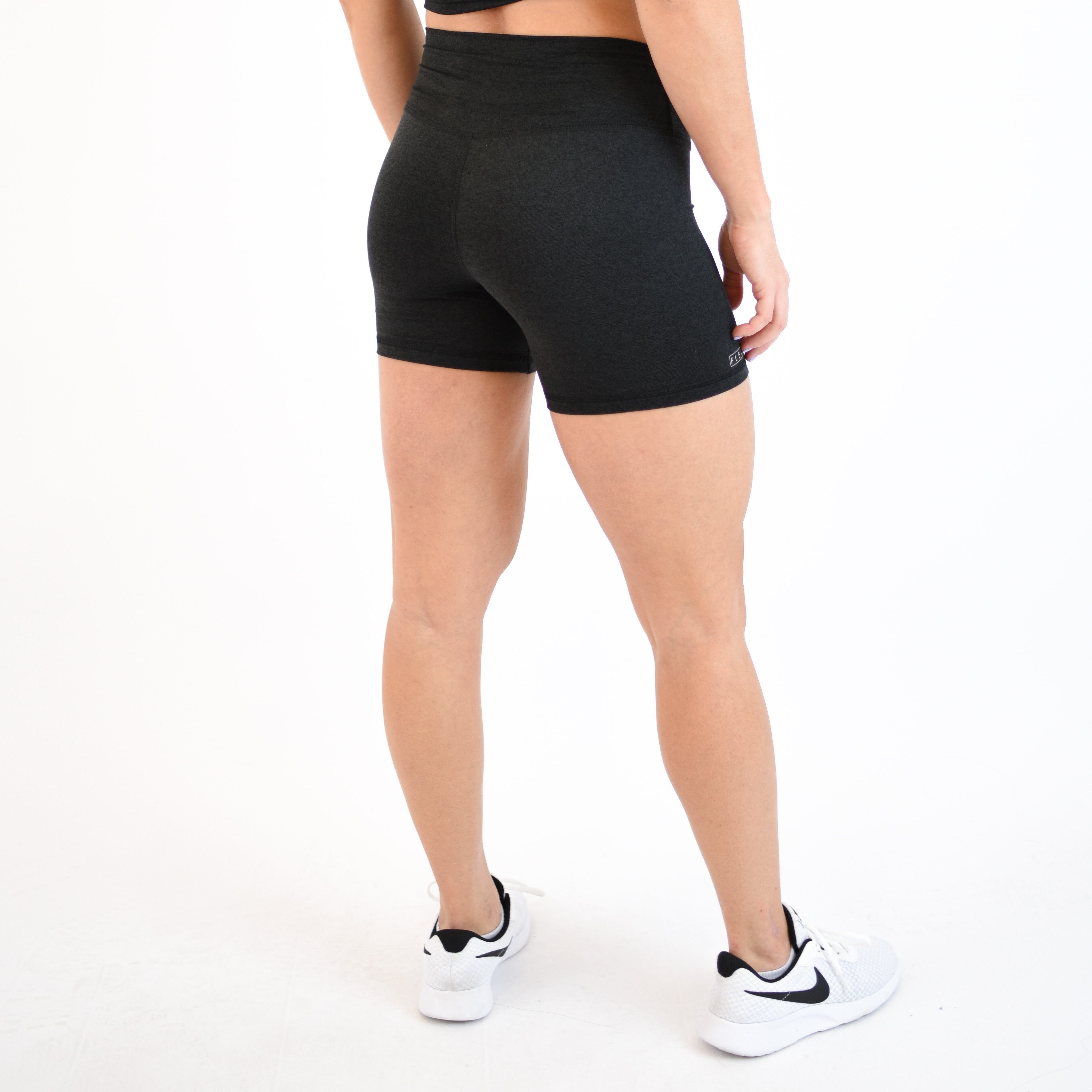 Heather Black Curved High Rise Spandex Short - 5" - Go Go