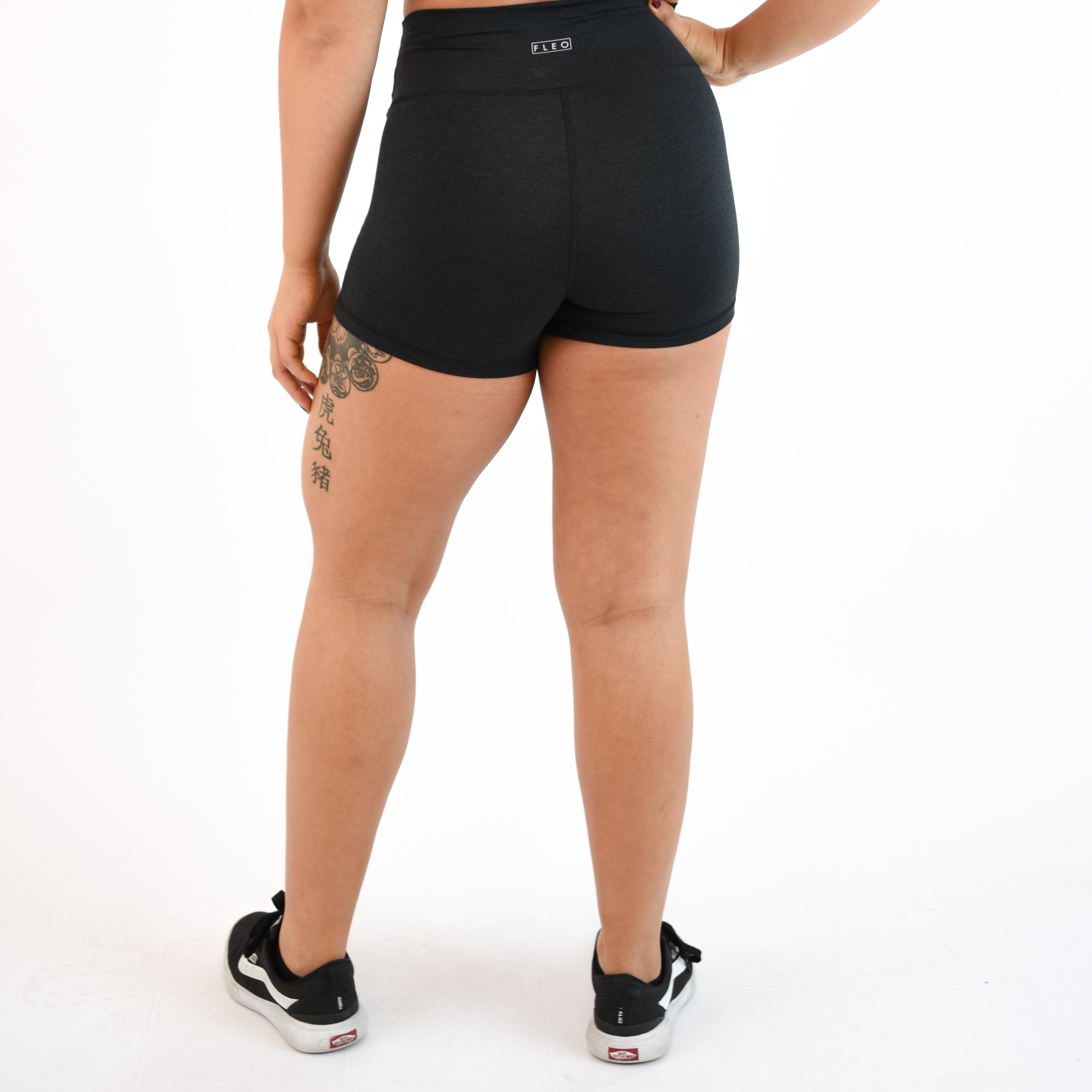 Heather Black No Front Seam High Rise Spandex Shorts