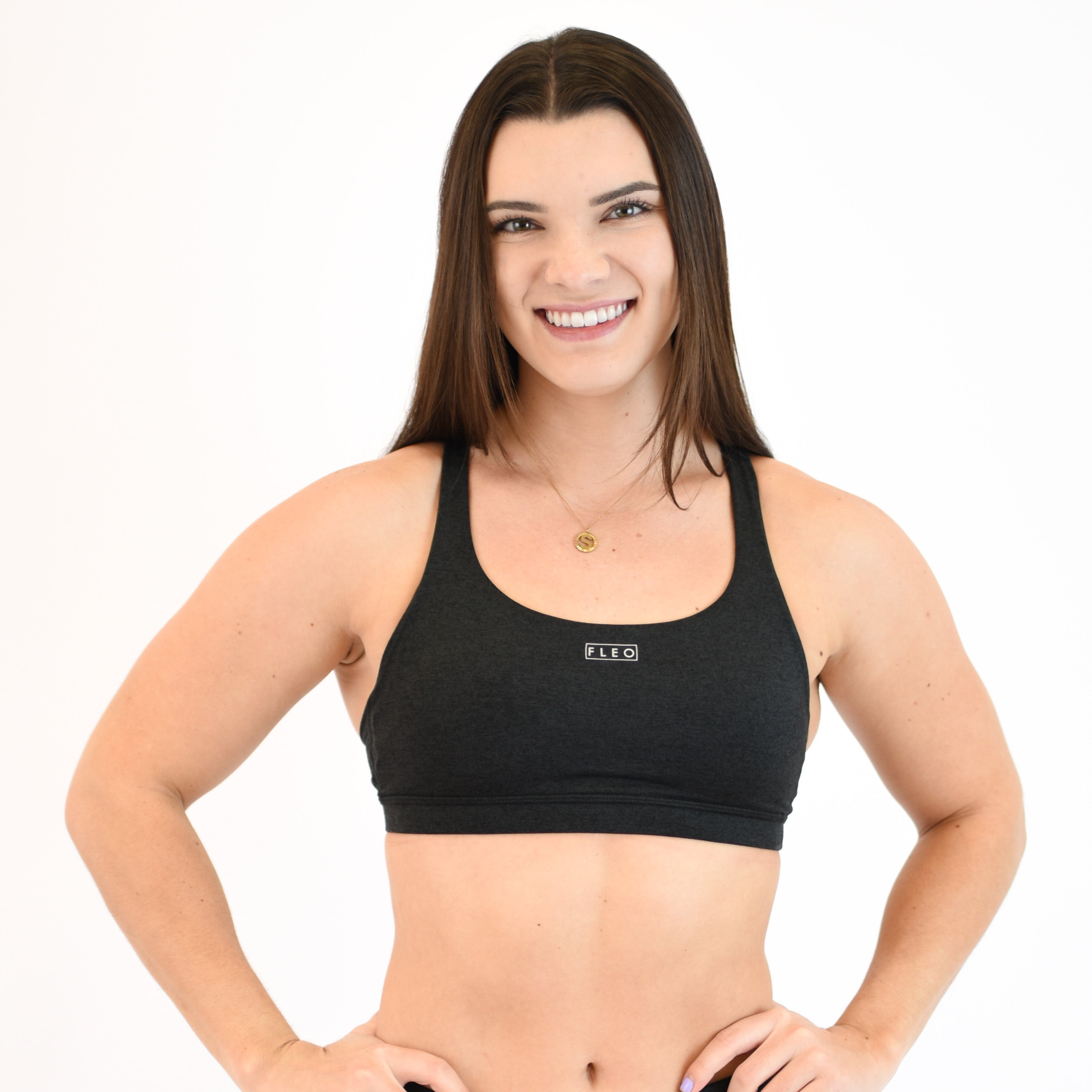 Heather Black Scoop Neck Sports Bra - Isla