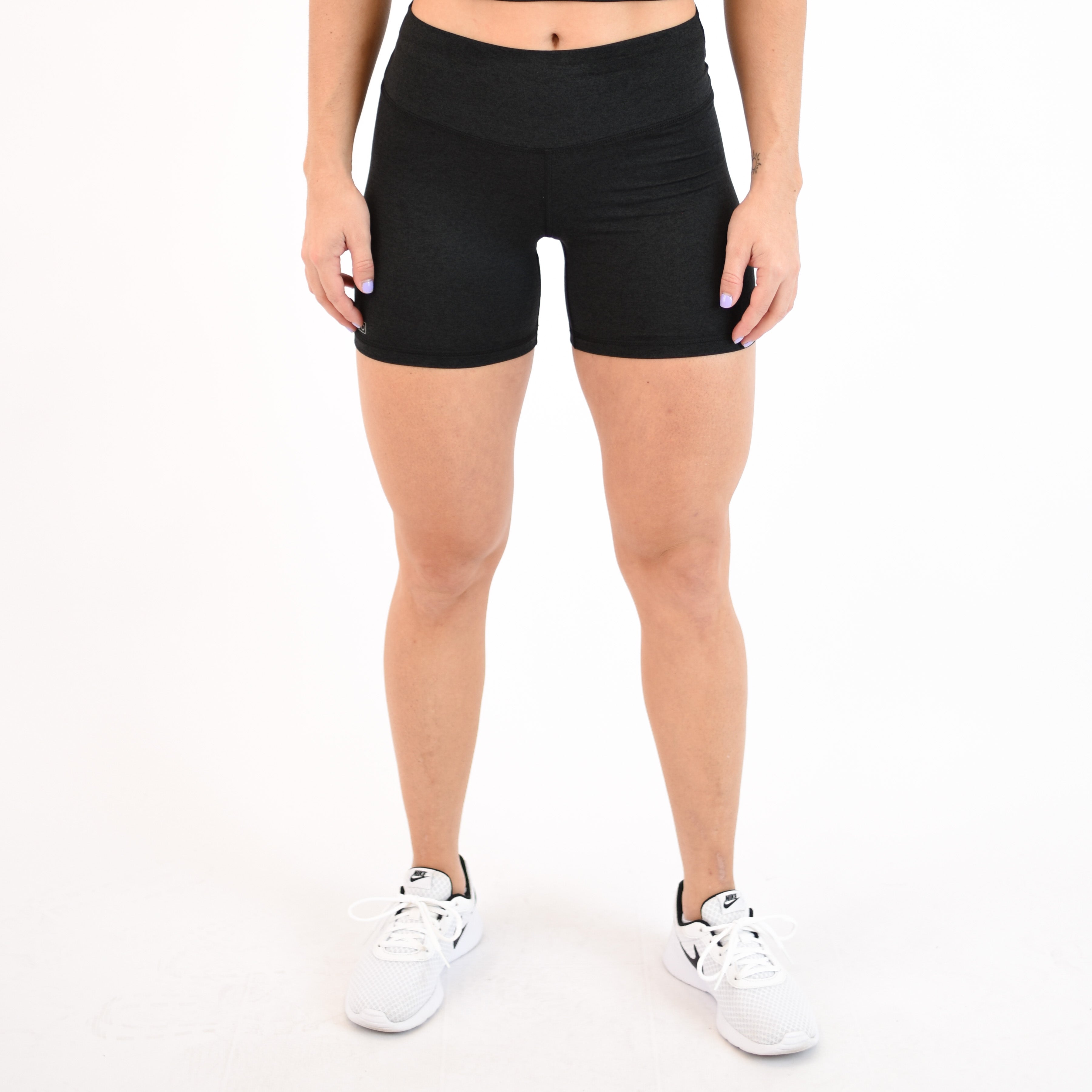 Heather Black Curved High Rise Spandex Short - 5" - Go Go