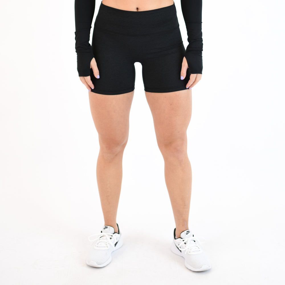 Heather Black High Rise Spandex Shorts - No Front Seam