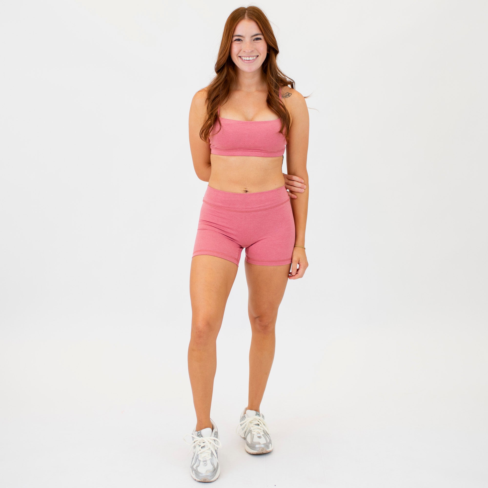 Heather Mauve No Front Seam Mid Rise Spandex Shorts