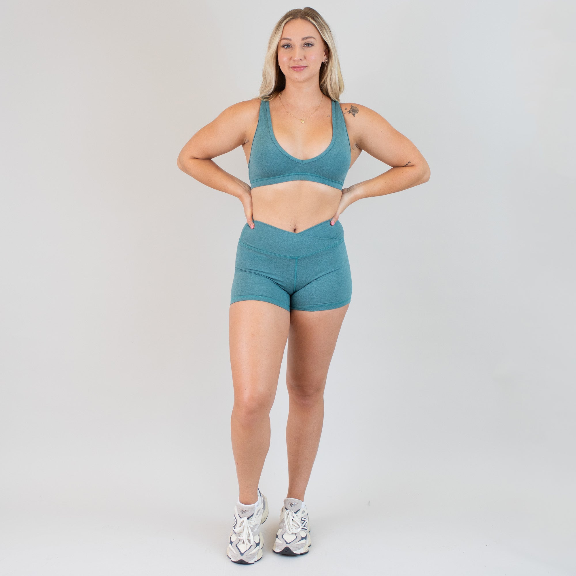 Teal V Waistband High Rise Spandex Shorts