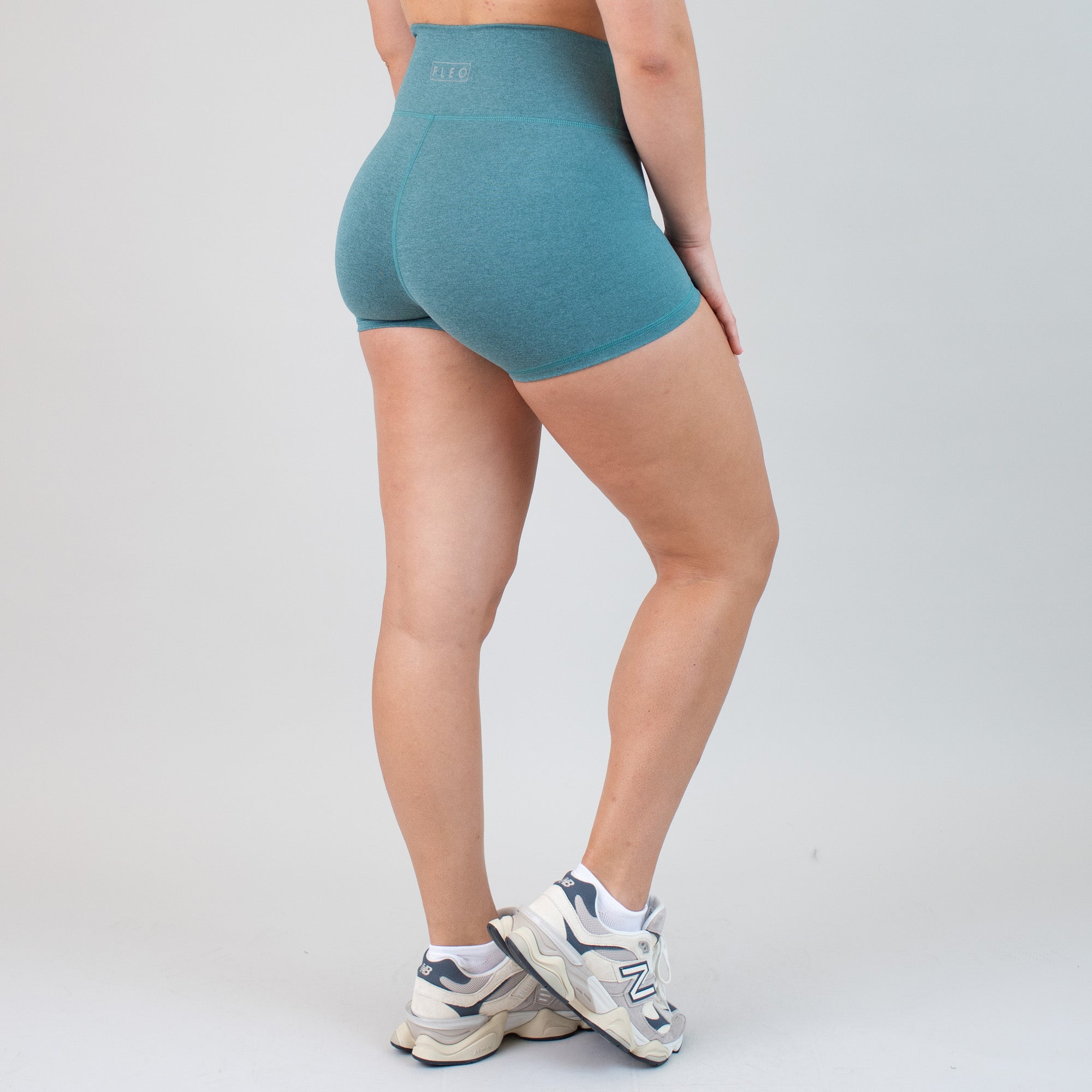 Teal V Waistband High Rise Spandex Shorts