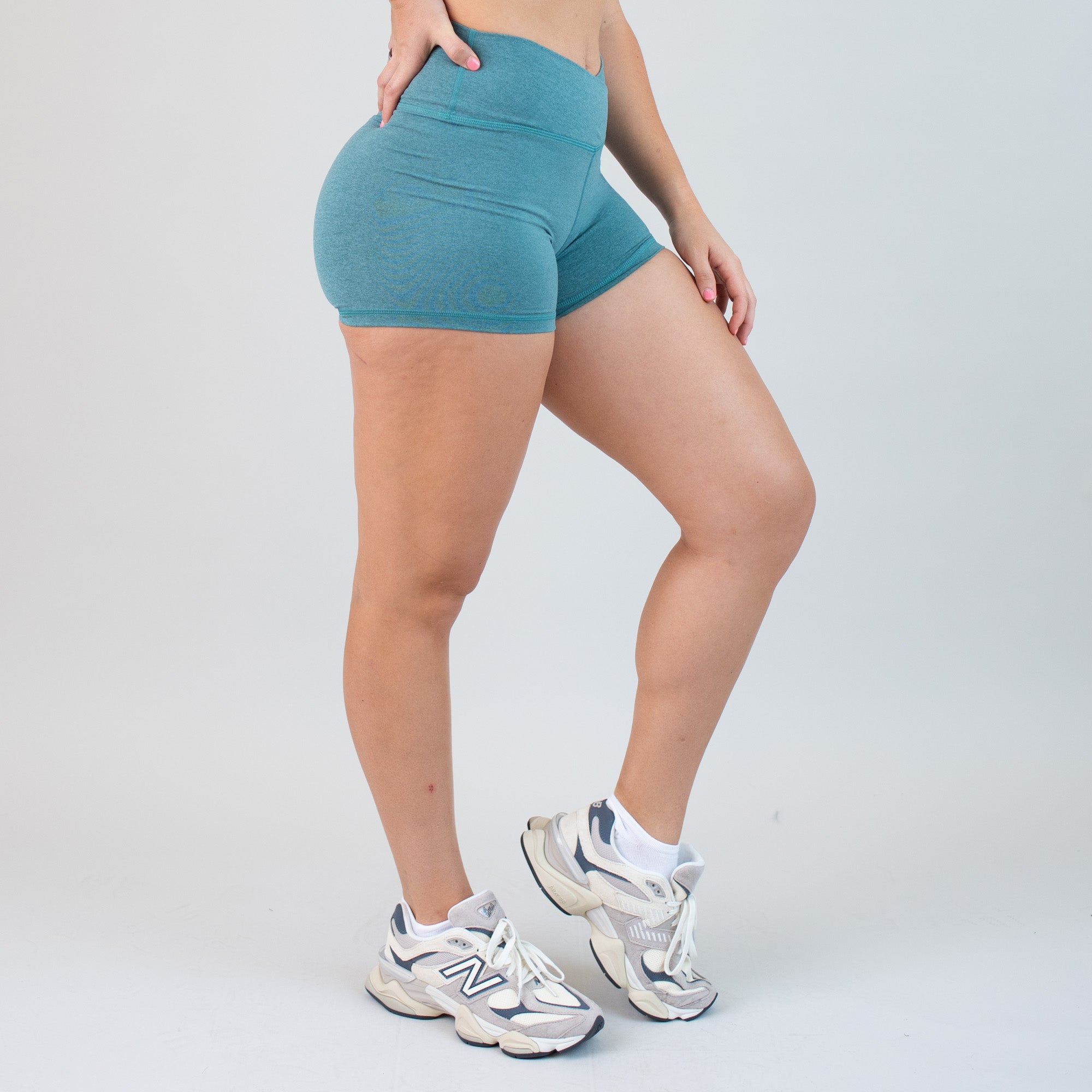 Teal V Waistband High Rise Spandex Shorts