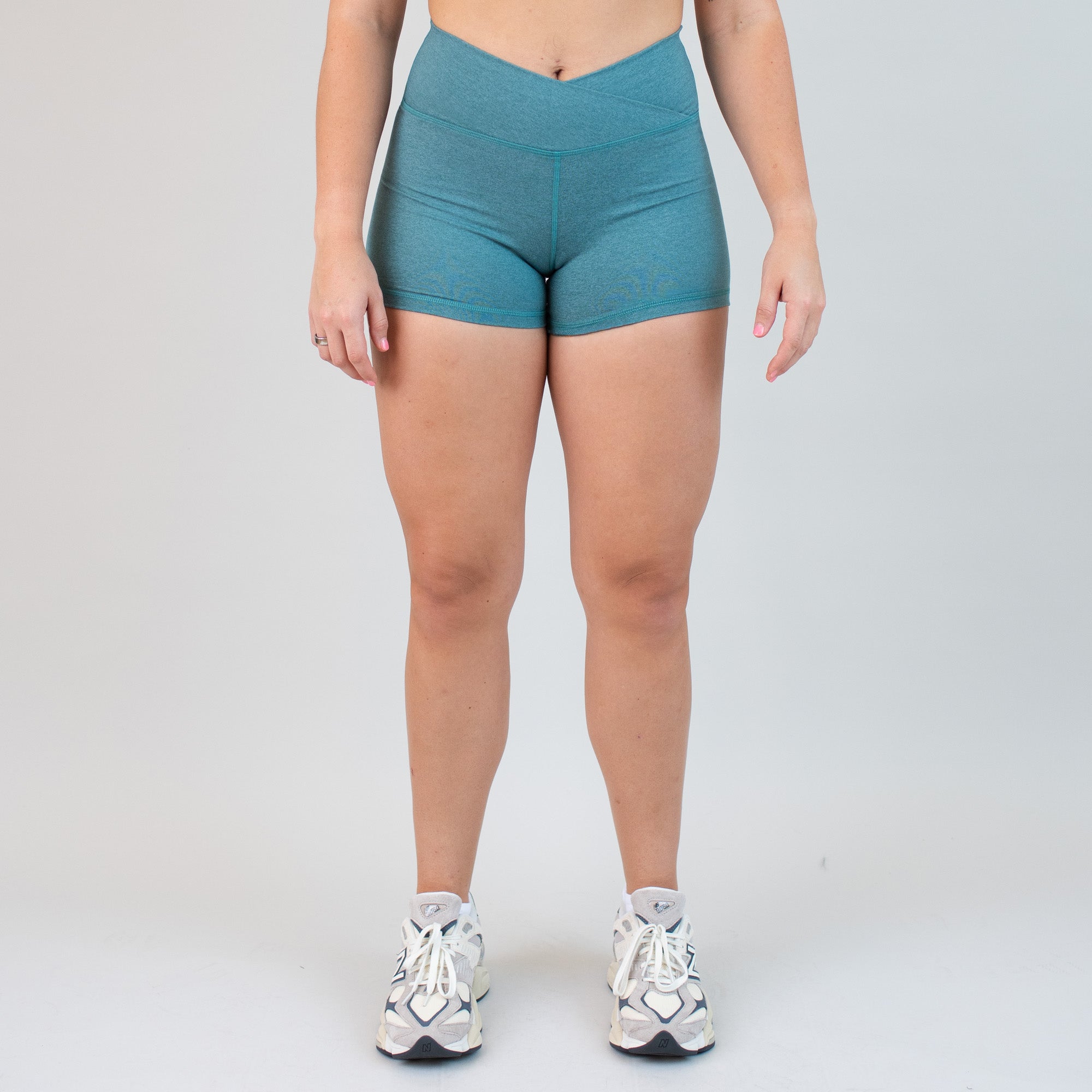 Teal V Waistband High Rise Spandex Shorts