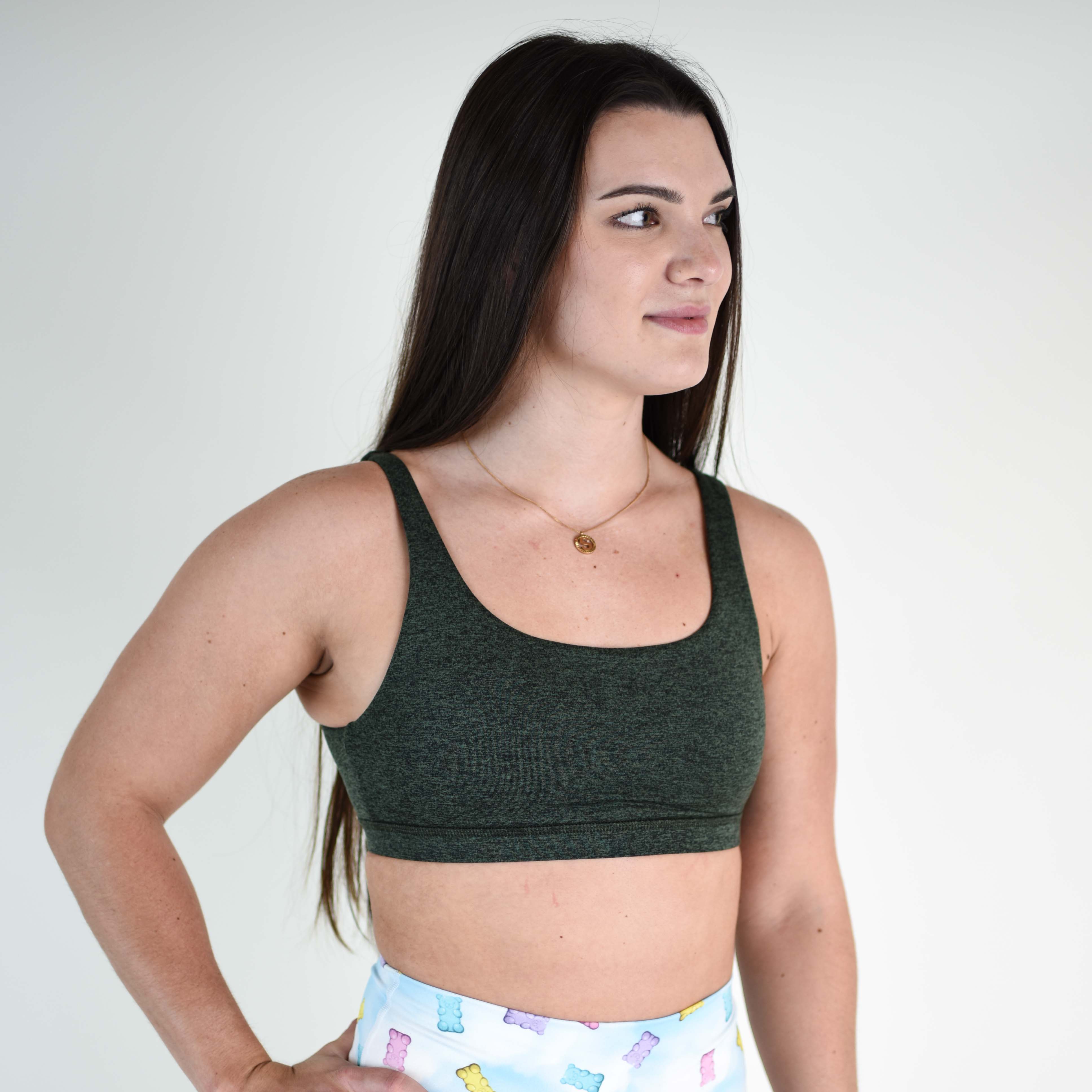 Hunter Green Scoop Neck Athletic Sports Bra - Selena by FLEO